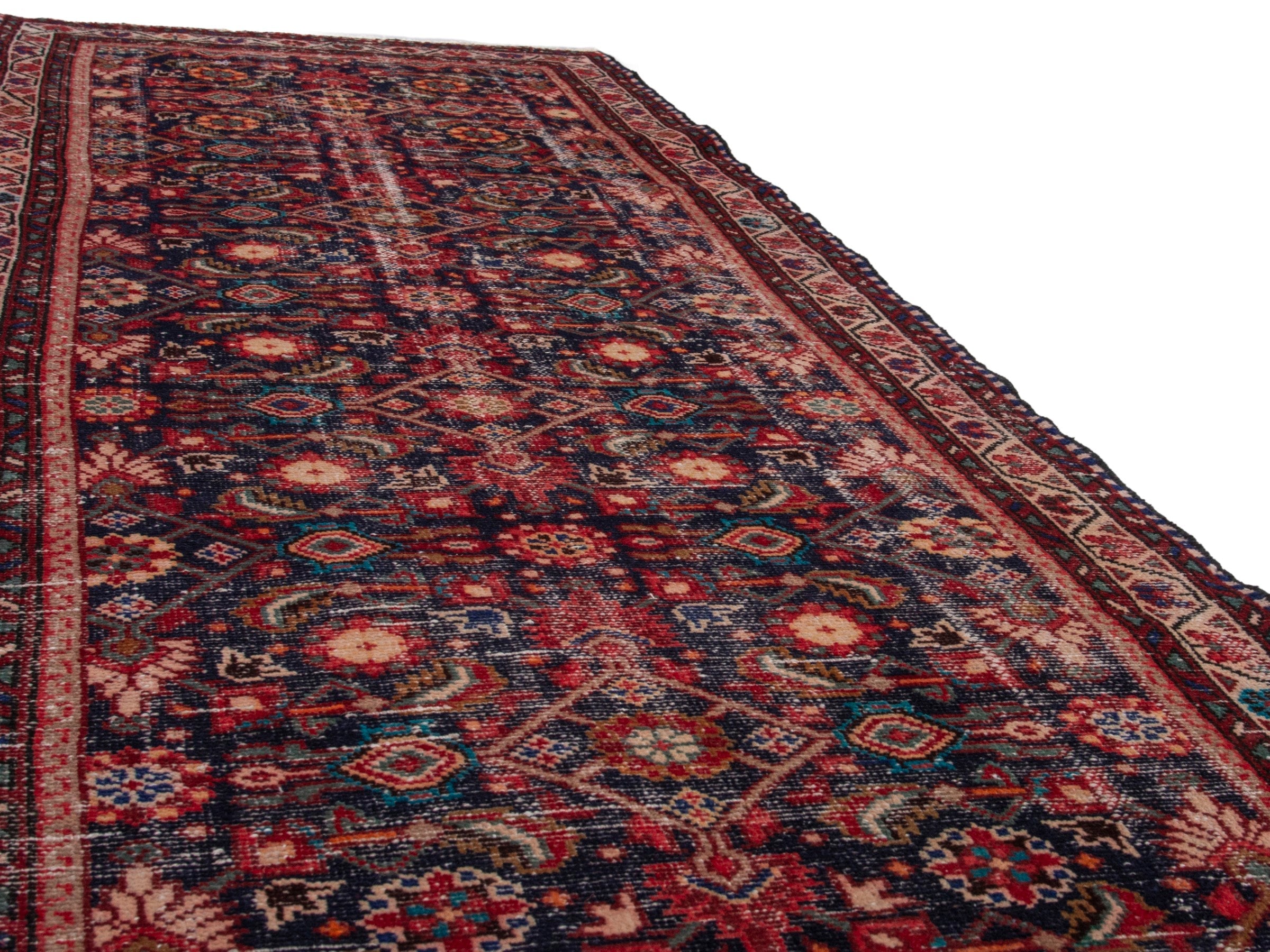 Persian Mahal runner rug in dark blue and rust, view 10 of 17