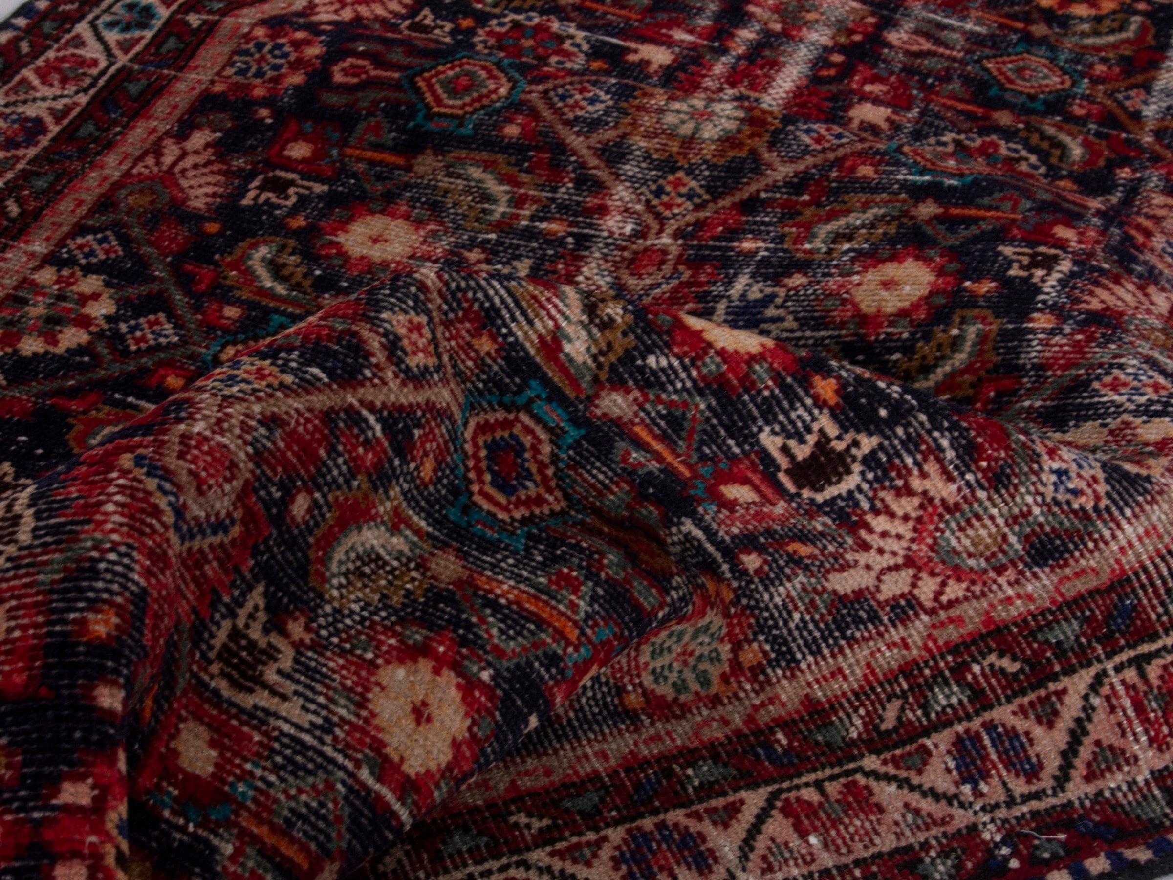 Persian Mahal runner rug in dark blue and rust, view 16 of 17
