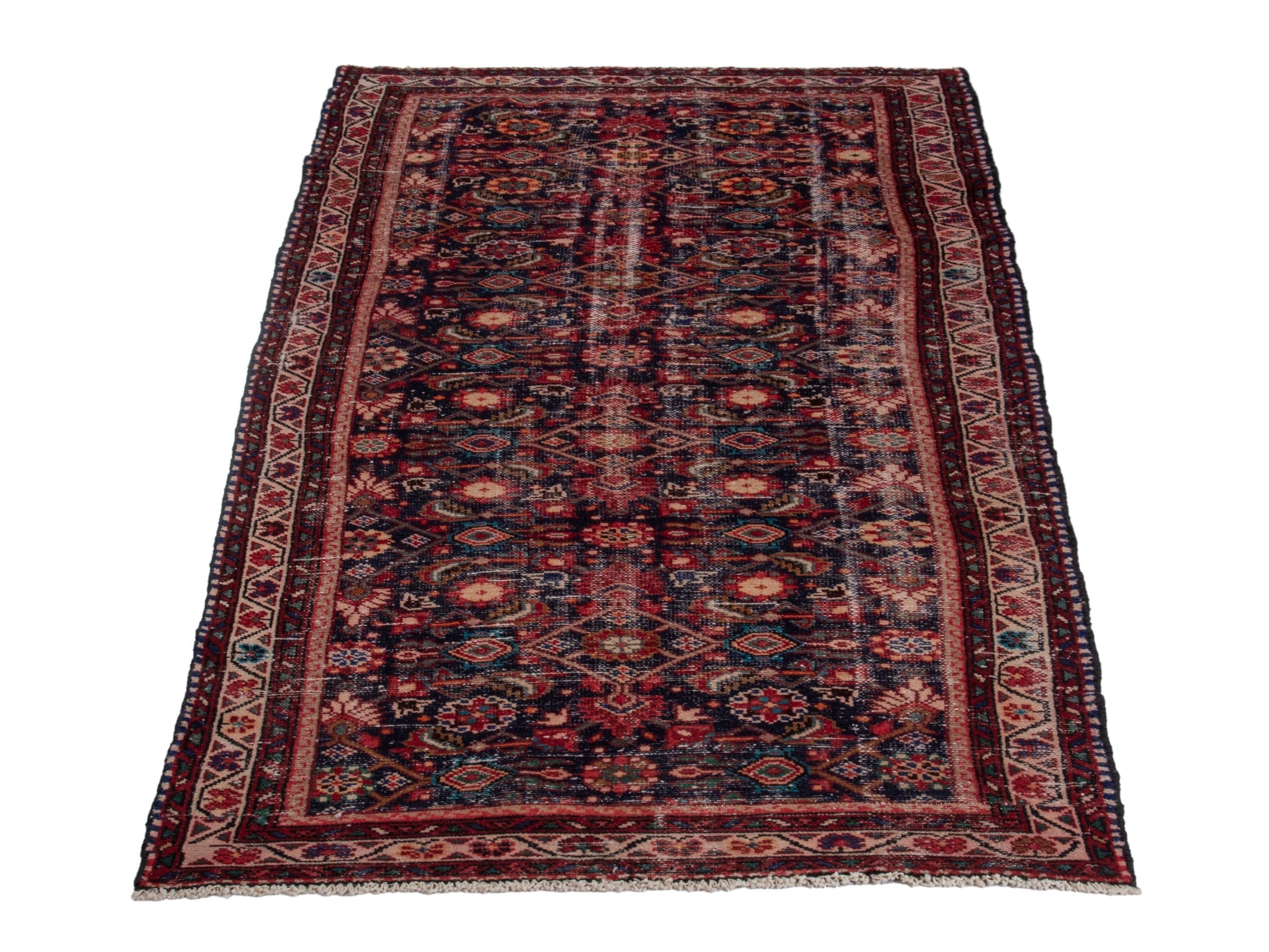 Persian Mahal runner rug in dark blue and rust, view 2 of 17