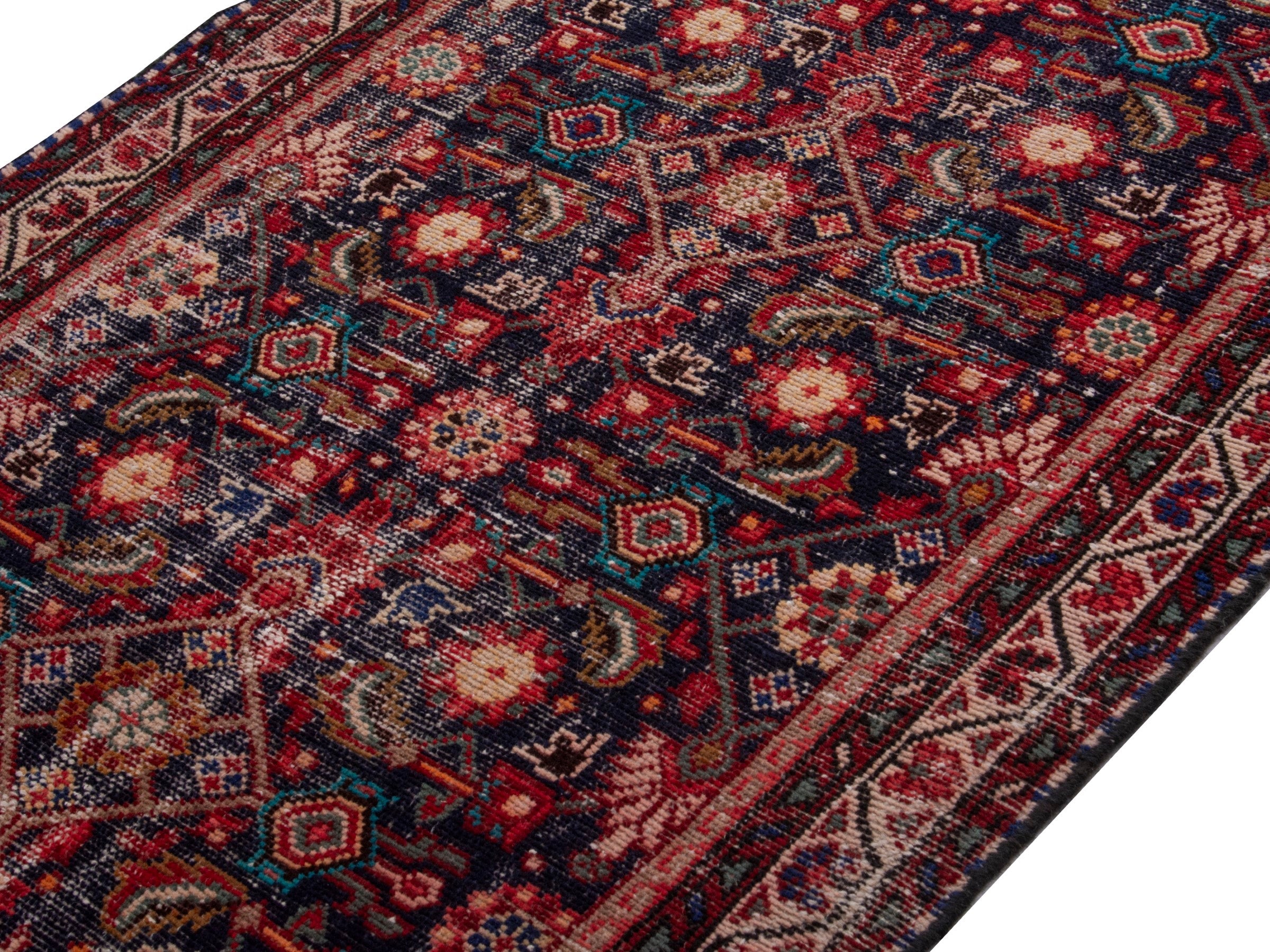 Persian Mahal runner rug in dark blue and rust, view 4 of 17