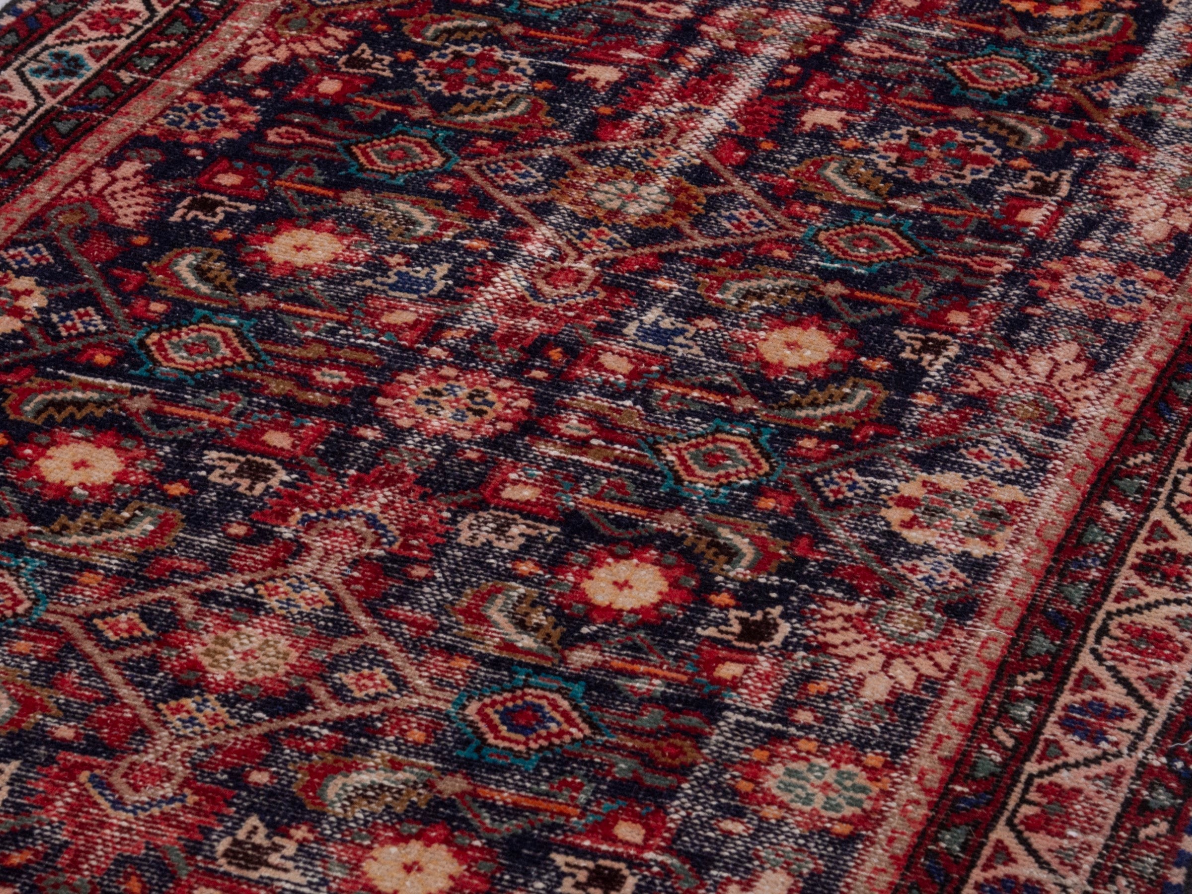 Persian Mahal runner rug in dark blue and rust, view 9 of 17