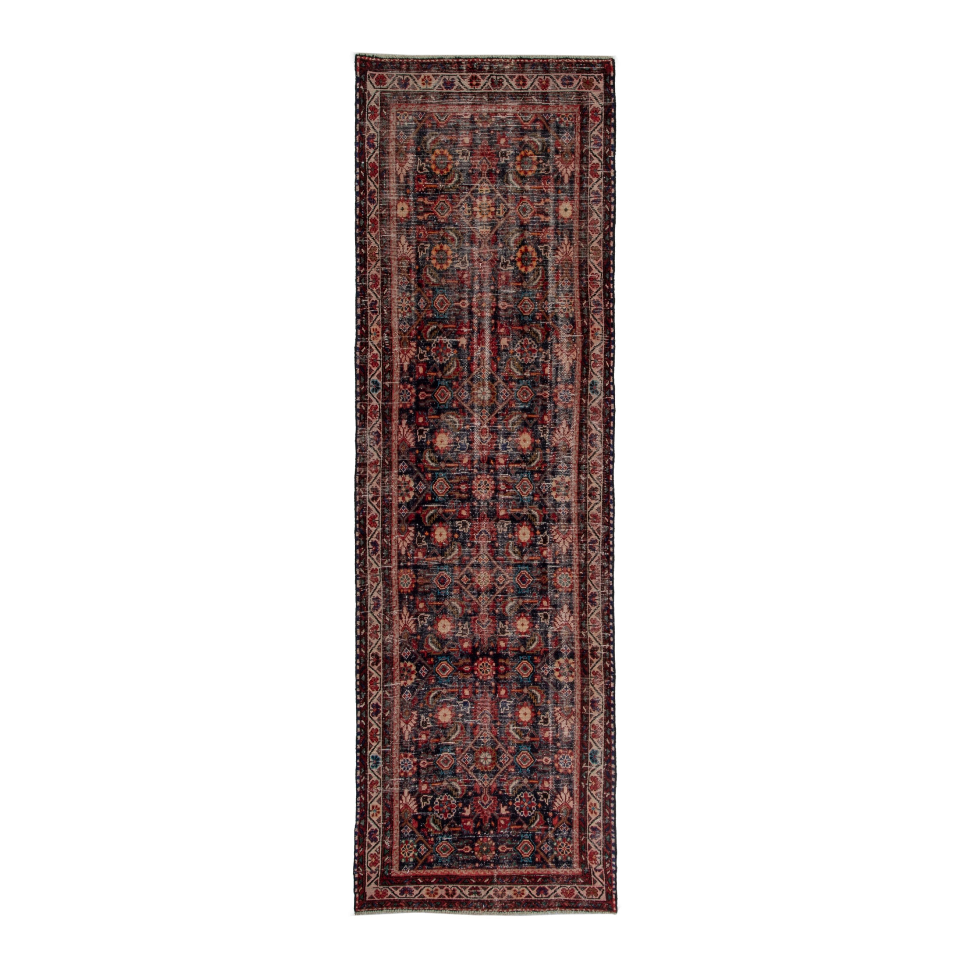Persian Mahal runner rug in dark blue and rust, 3'5" x 9'6"