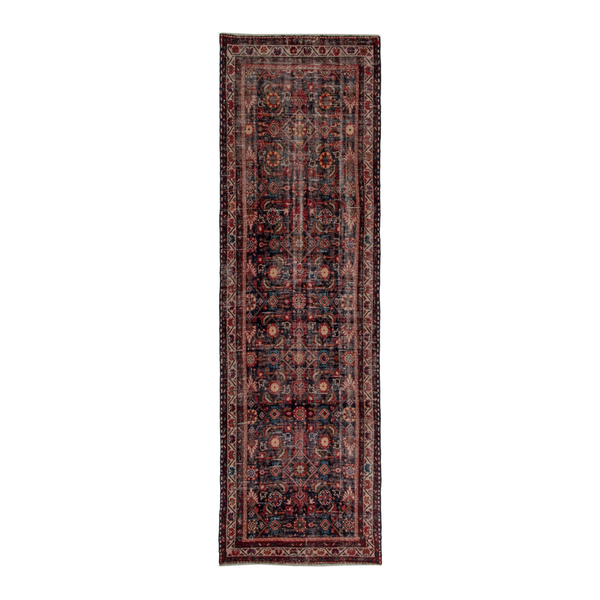 Persian Mahal runner rug in dark blue and rust, 3'5" x 9'6"