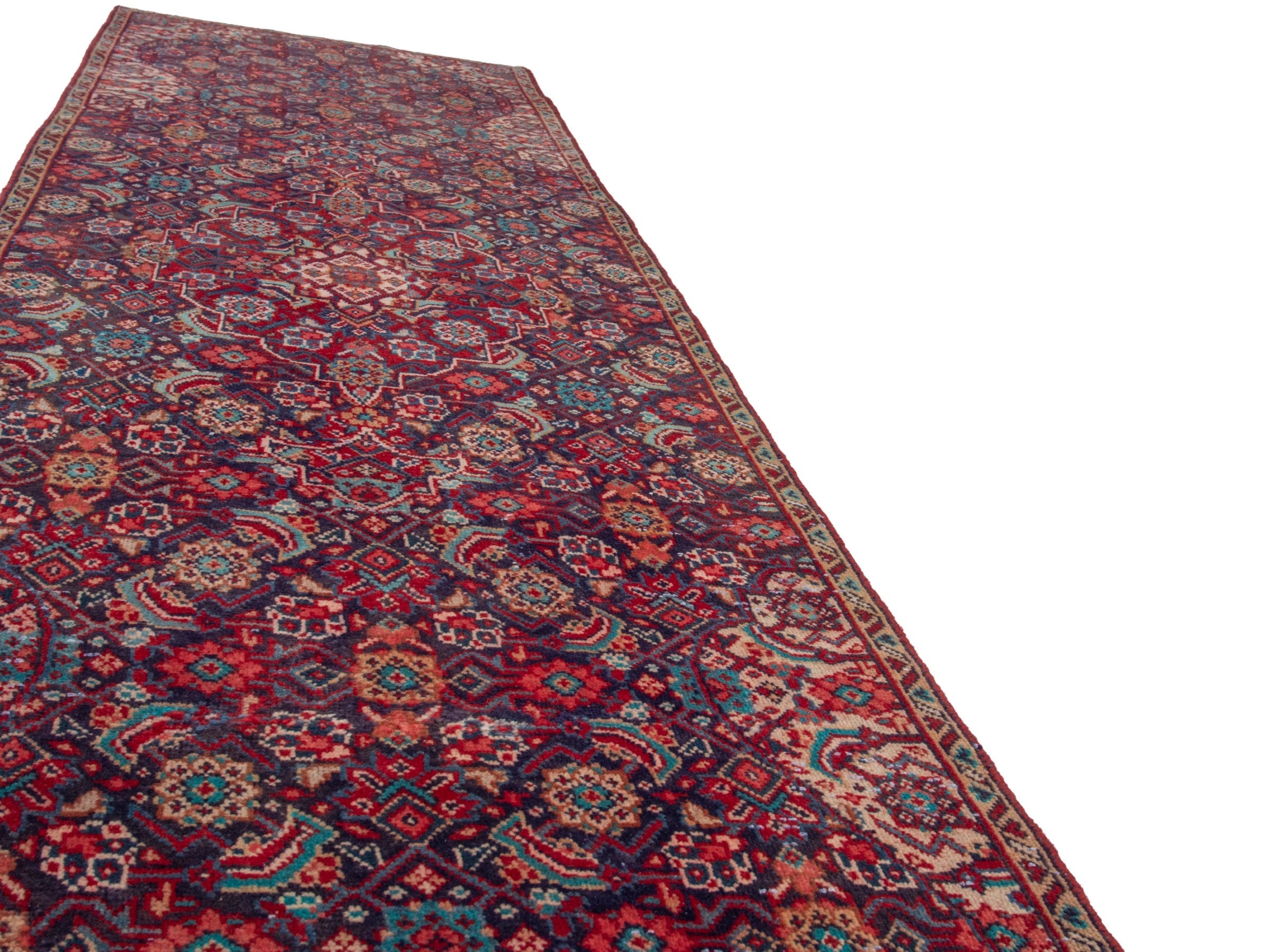 Persian Mahal runner rug in burgundy and faded red, view 10 of 19