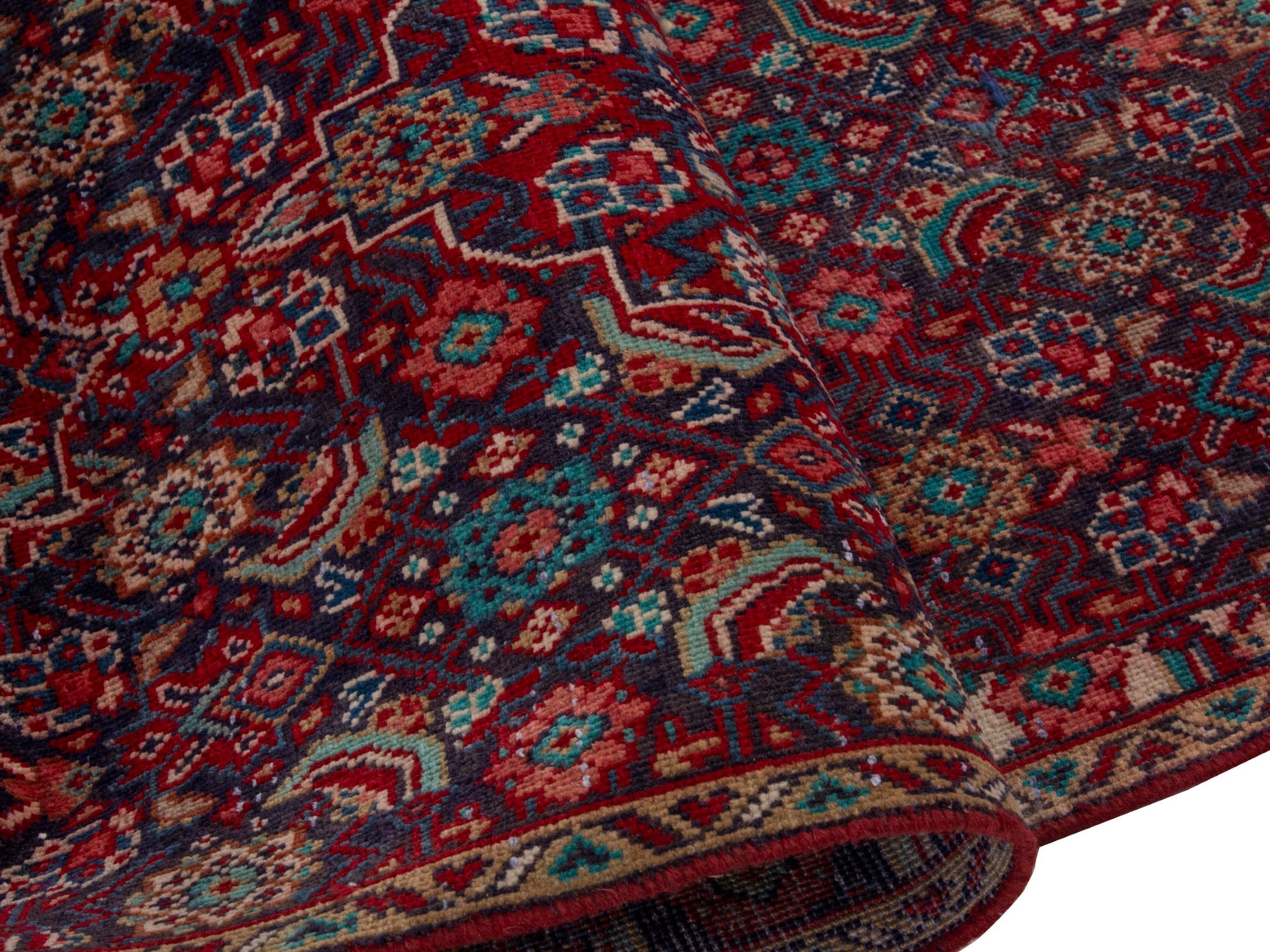 Persian Mahal runner rug in burgundy and faded red, view 15 of 19