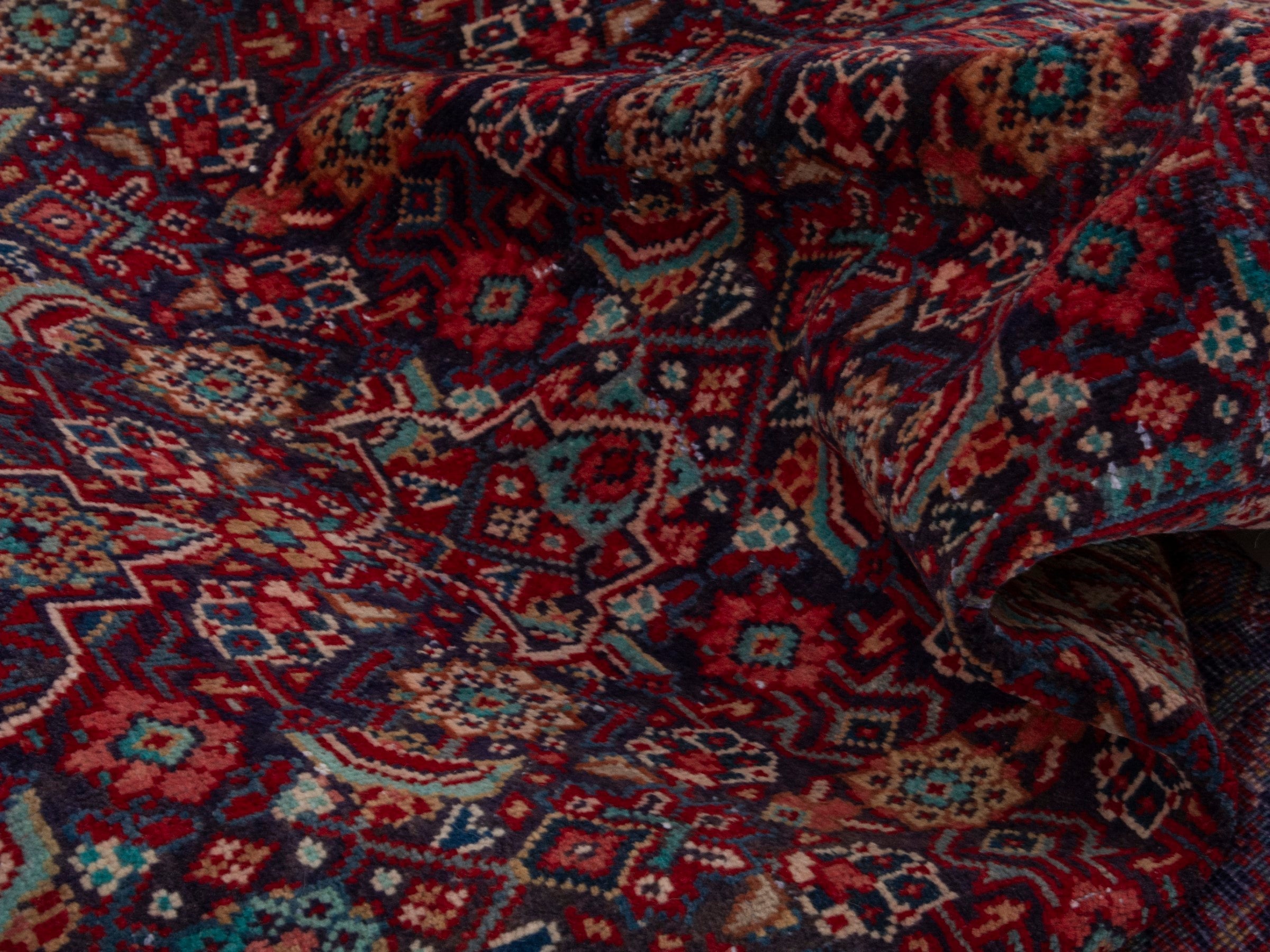 Persian Mahal runner rug in burgundy and faded red, view 16 of 19