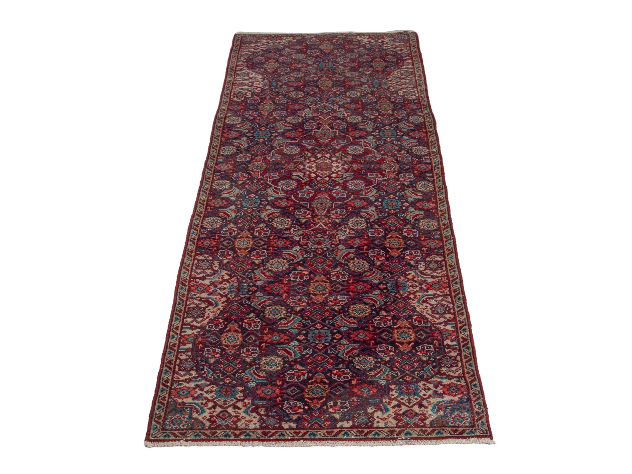Persian Mahal runner rug in burgundy and faded red, view 2 of 19