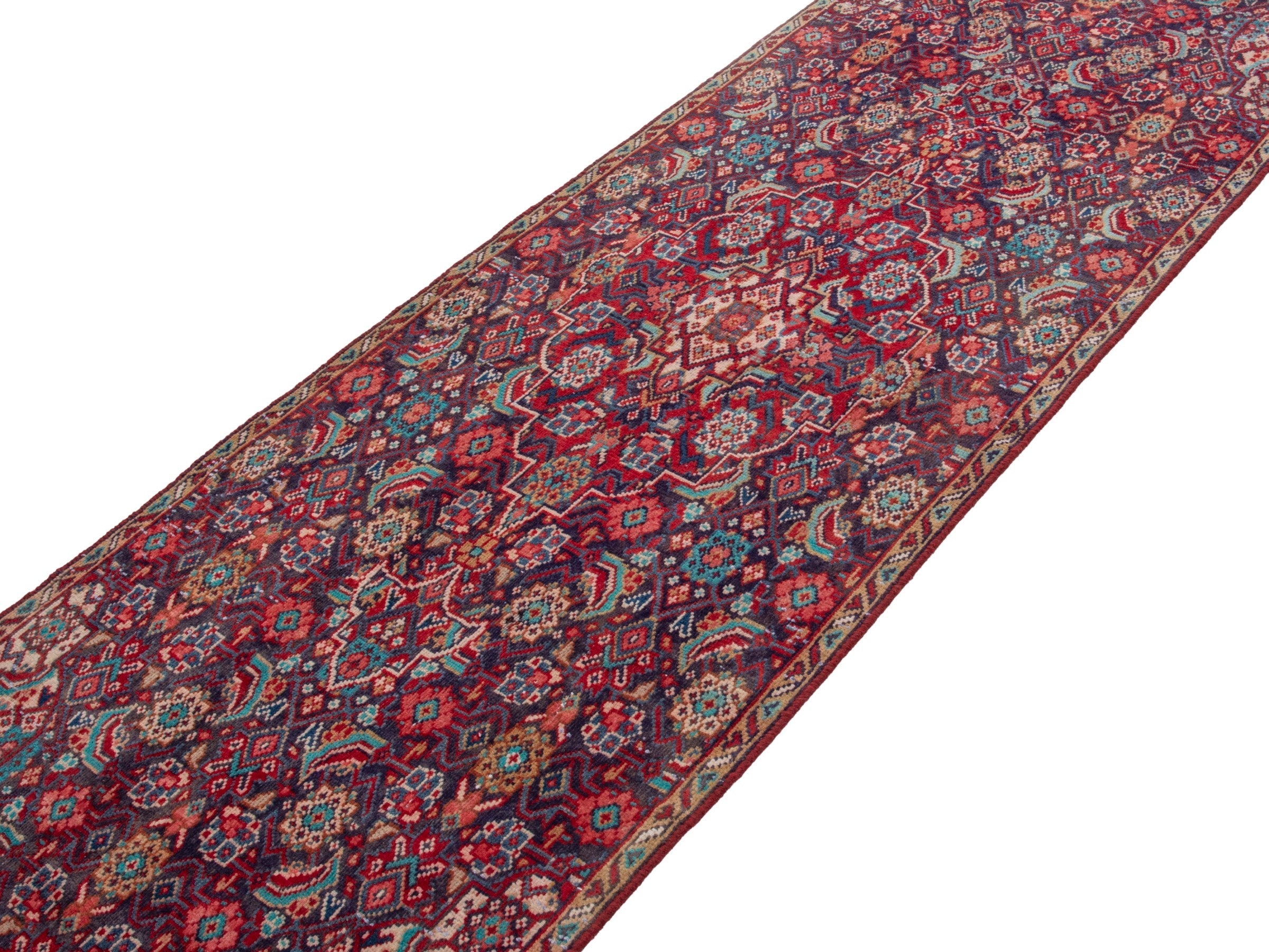 Persian Mahal runner rug in burgundy and faded red, view 4 of 19