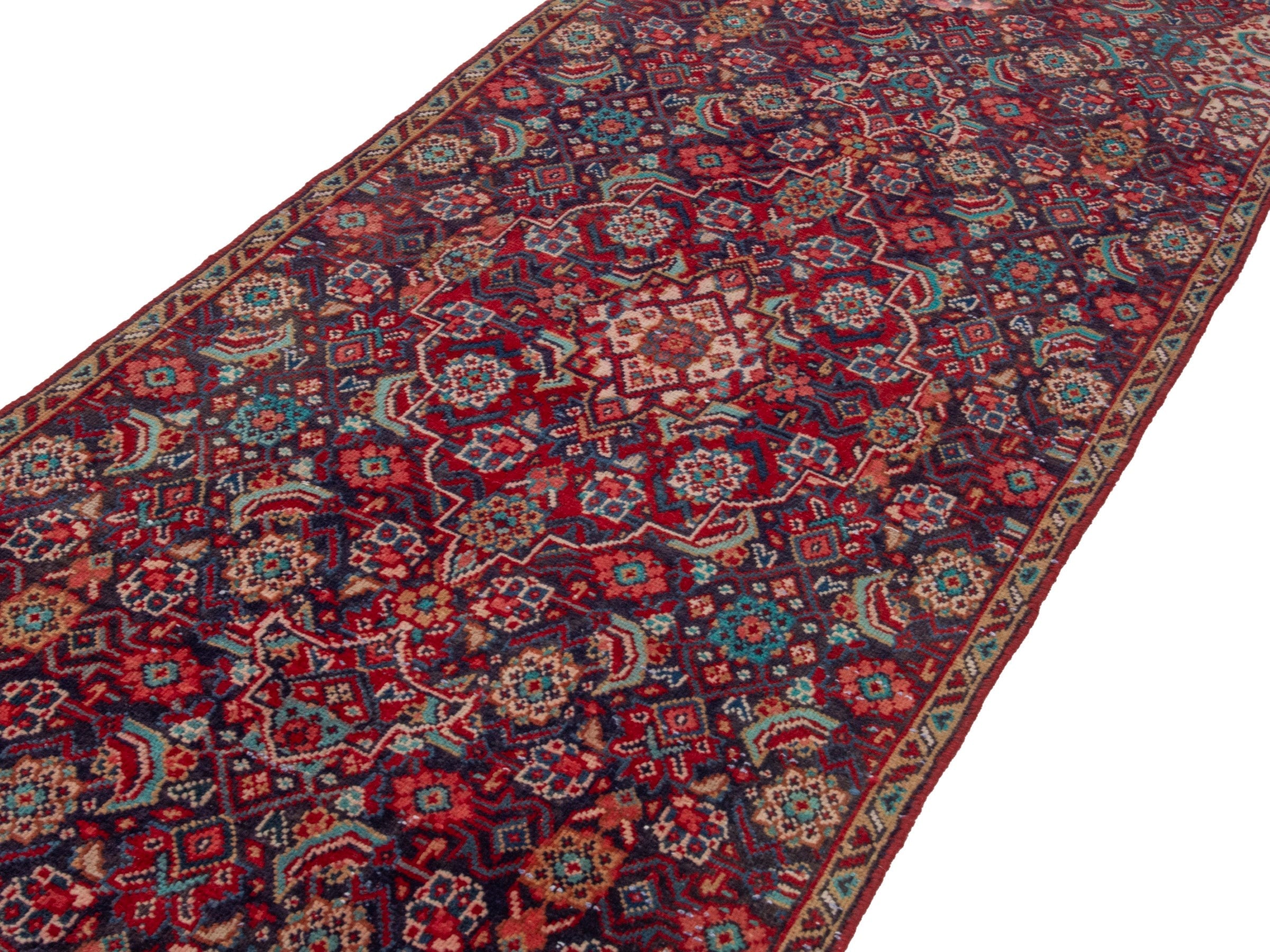 Persian Mahal runner rug in burgundy and faded red, view 9 of 19