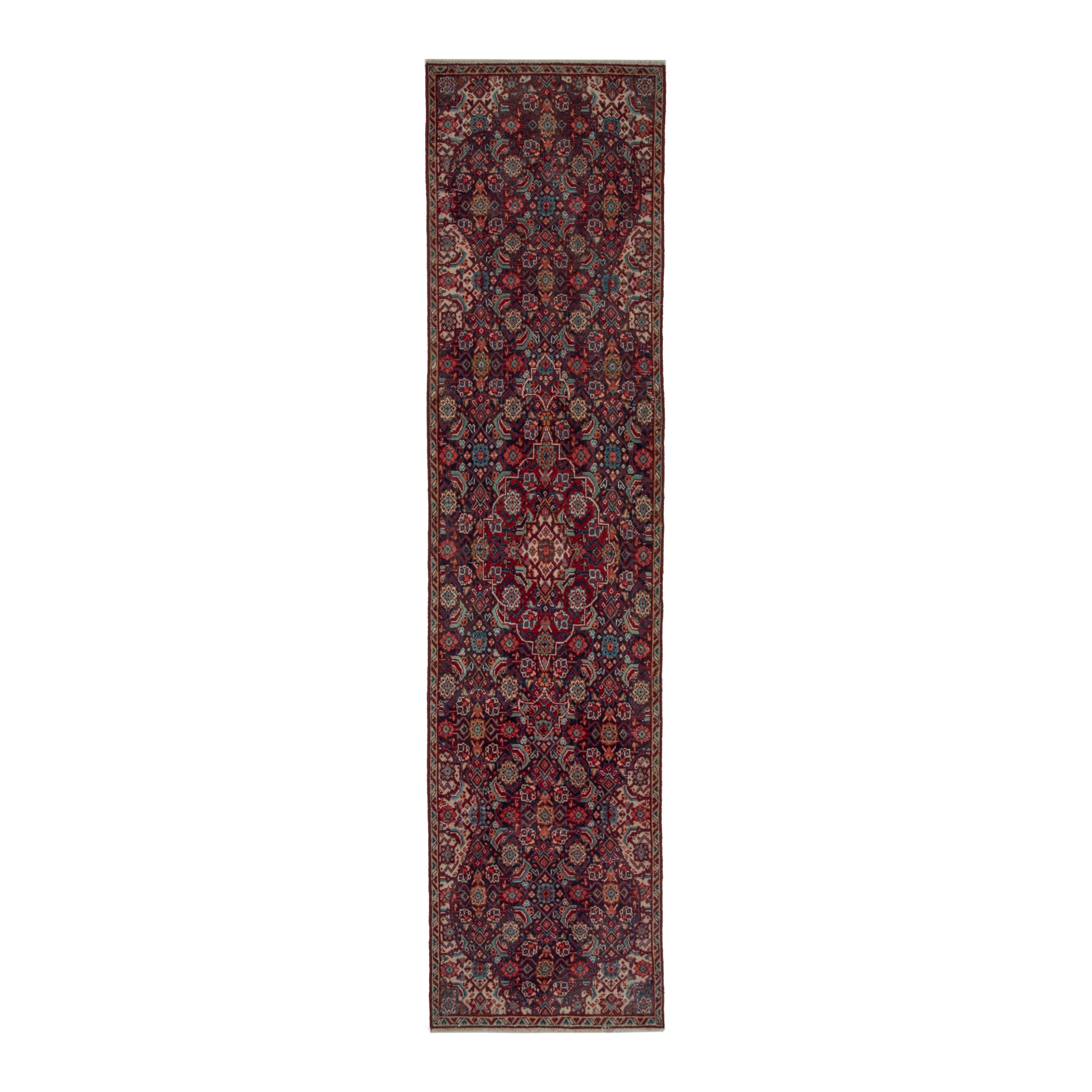 Persian Mahal runner rug in burgundy and faded red, 2'8" x 11'4"