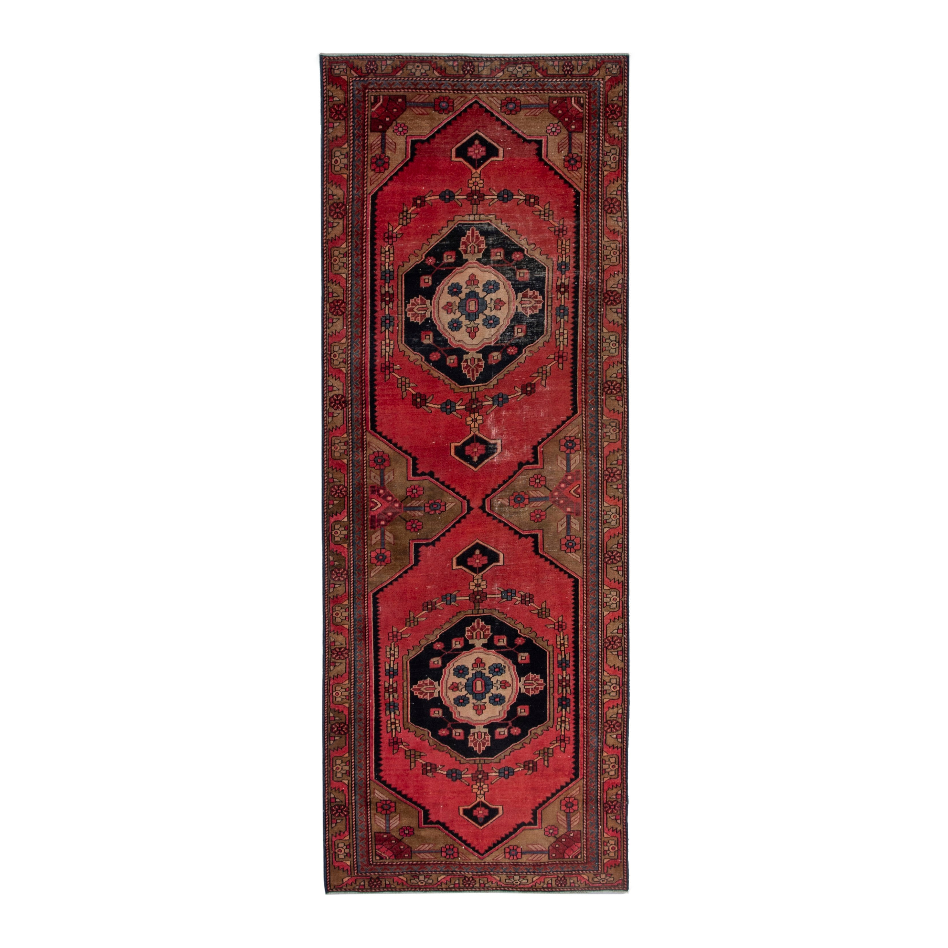 Persian Ardabil area rug in deep red and burgundy, 4'1" x 10'2"