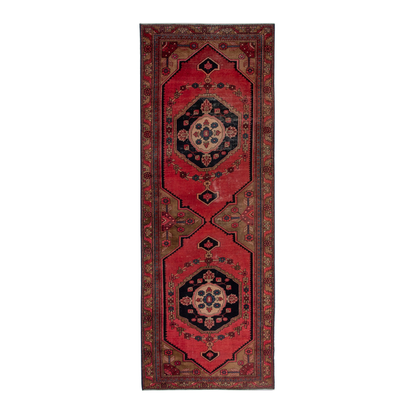 Persian Ardabil runner rug in deep red and burgundy, 4'1" x 10'2"