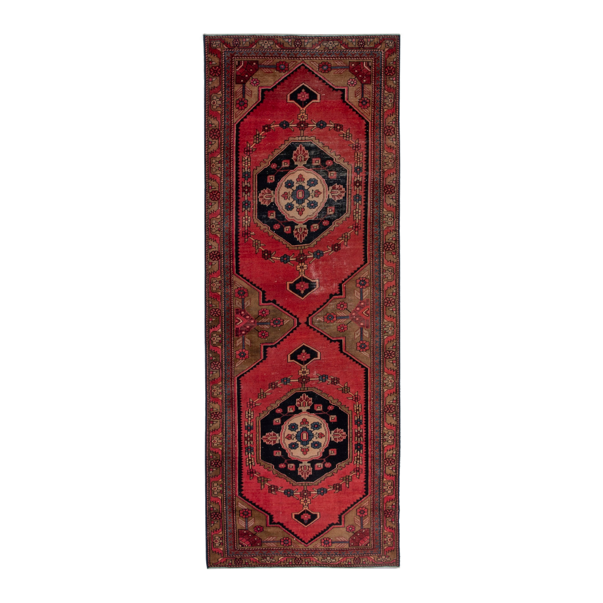 Persian Ardabil runner rug in deep red and burgundy, 4'1" x 10'2"