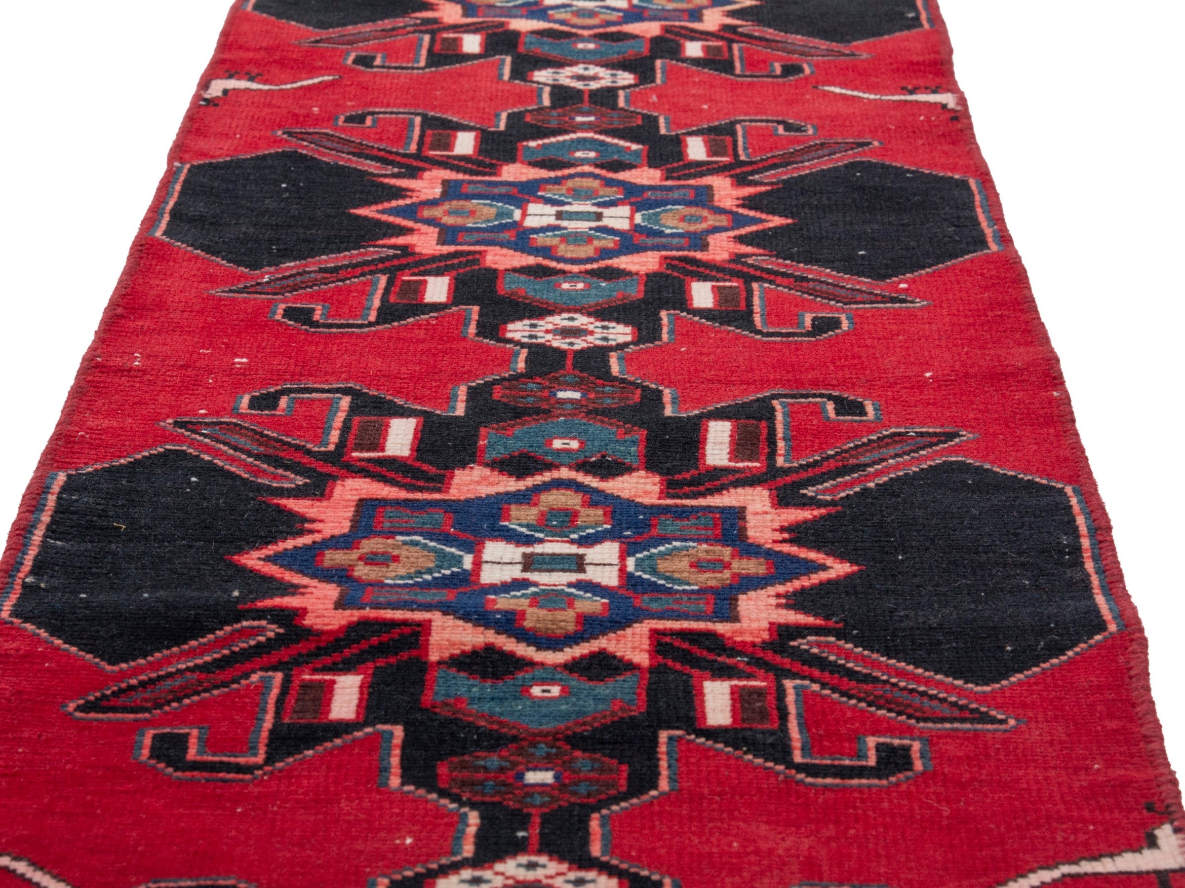 Persian Saveh runner rug in deep red and black cherry, view 10 of 18