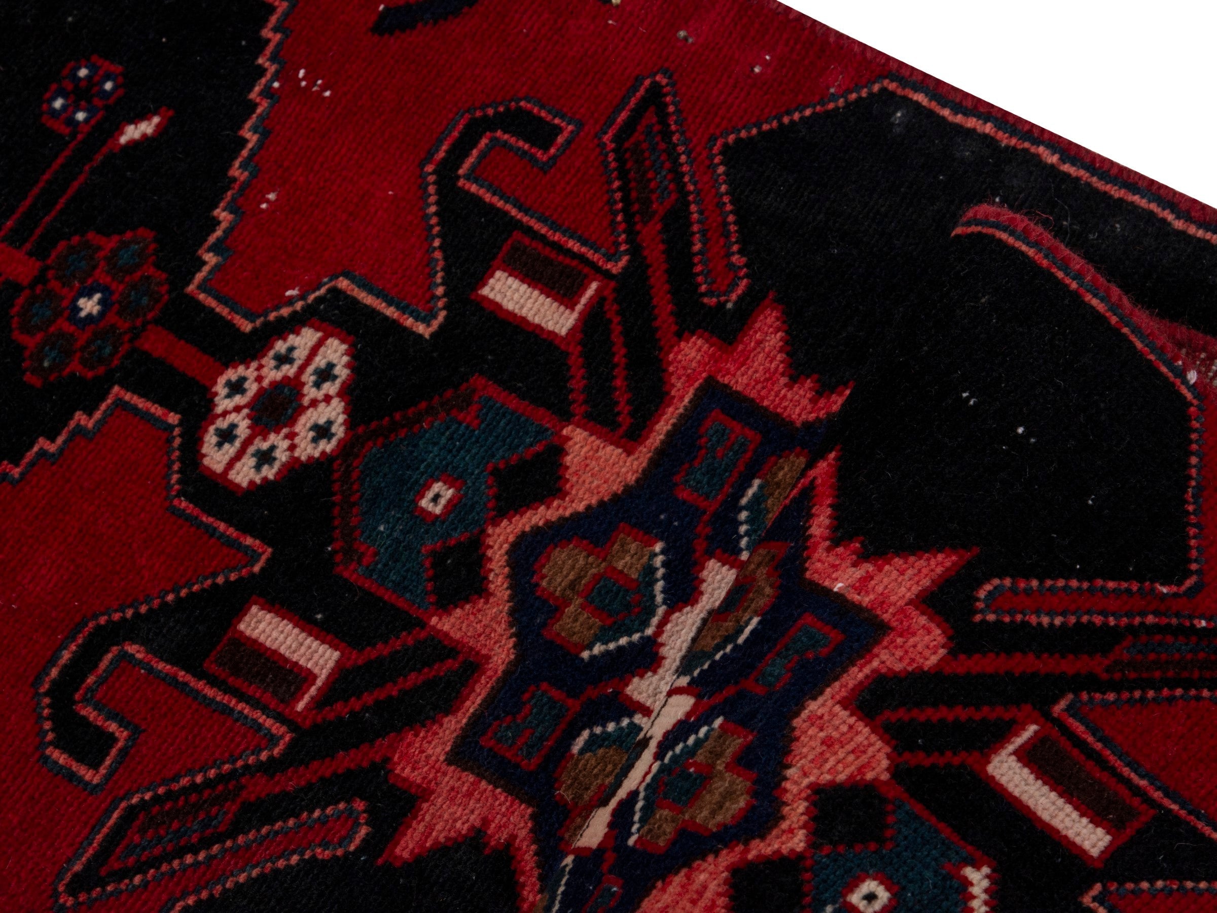 Persian Saveh runner rug in deep red and black cherry, view 16 of 18