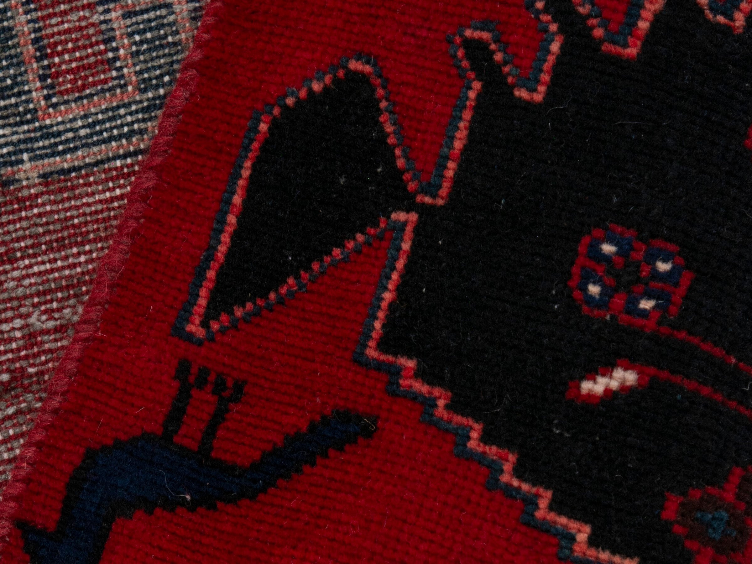 Persian Saveh runner rug in deep red and black cherry, view 17 of 18