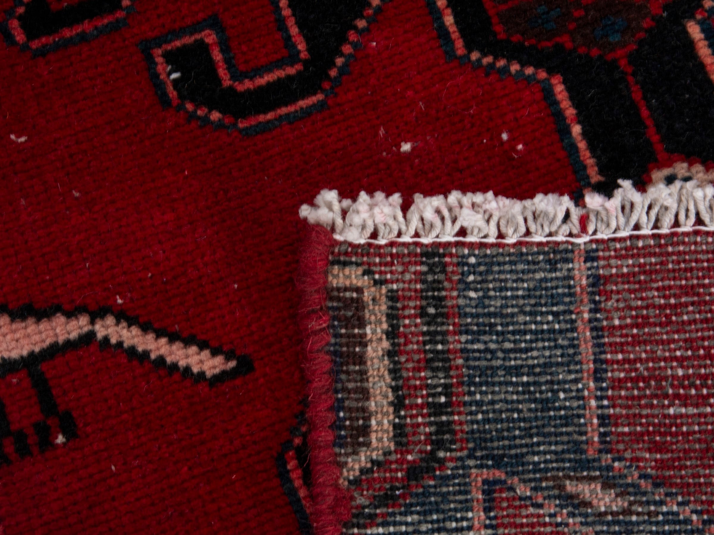 Persian Saveh runner rug in deep red and black cherry, view 18 of 18