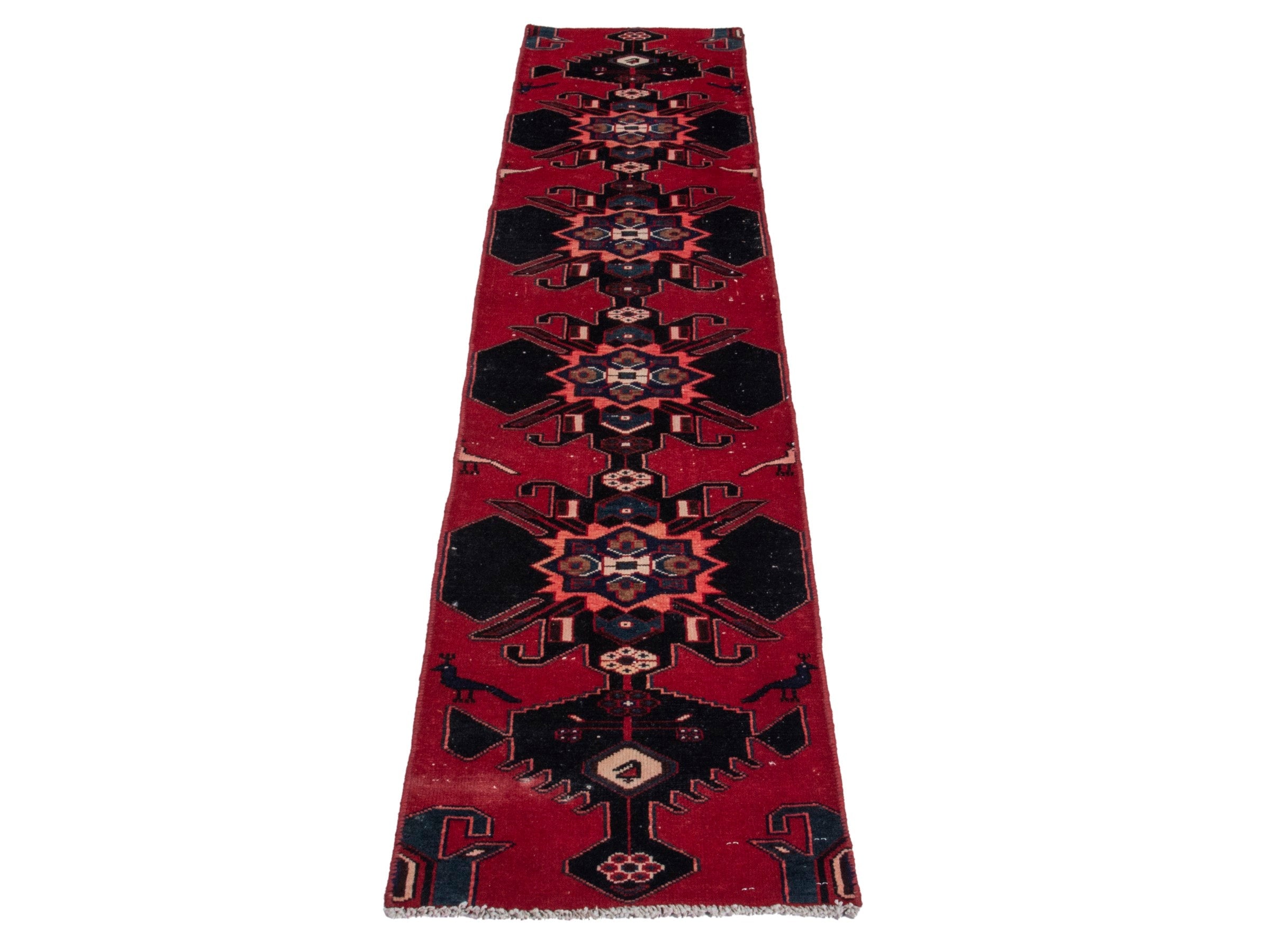 Persian Saveh runner rug in deep red and black cherry, view 2 of 18