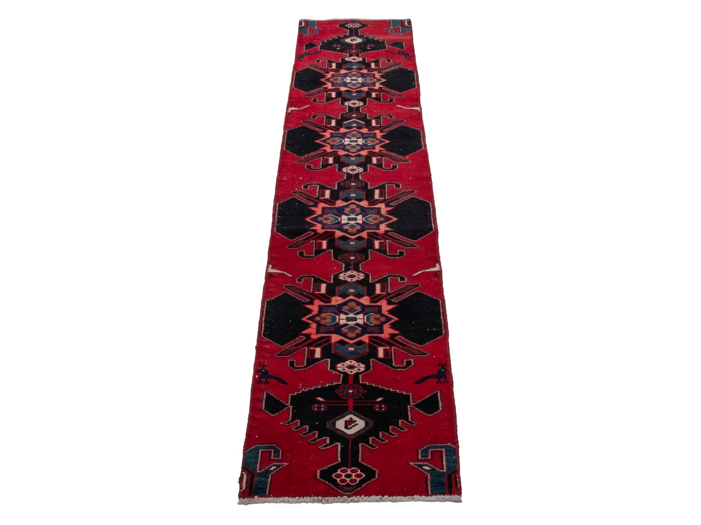 Persian Saveh runner rug in deep red and black cherry, view 3 of 18