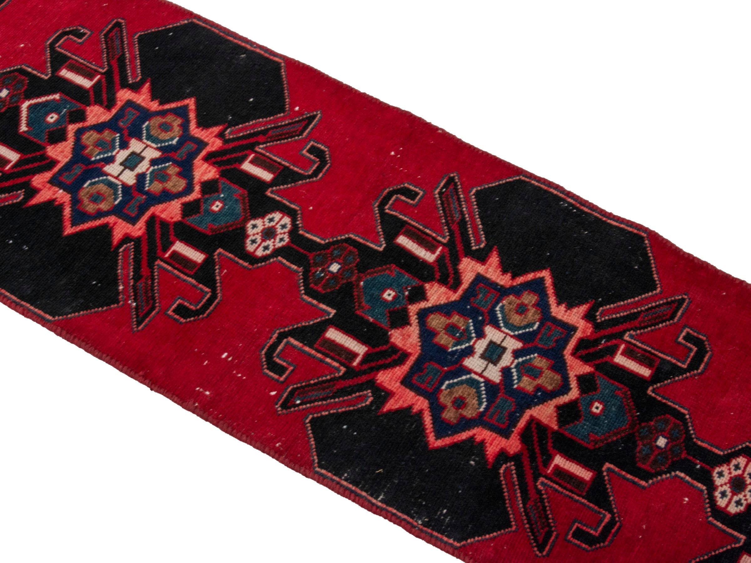 Persian Saveh runner rug in deep red and black cherry, view 4 of 18