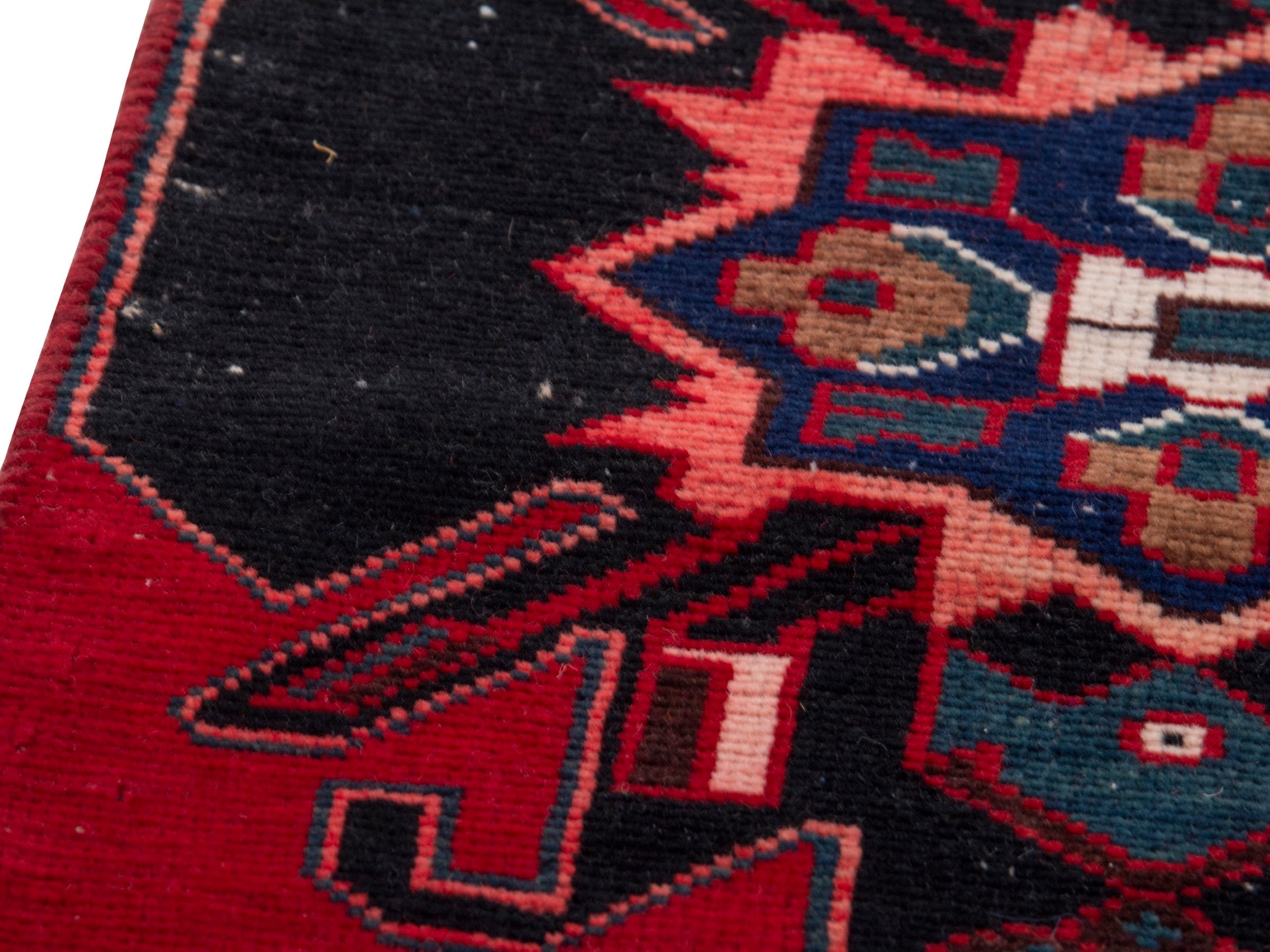 Persian Saveh runner rug in deep red and black cherry, view 7 of 18