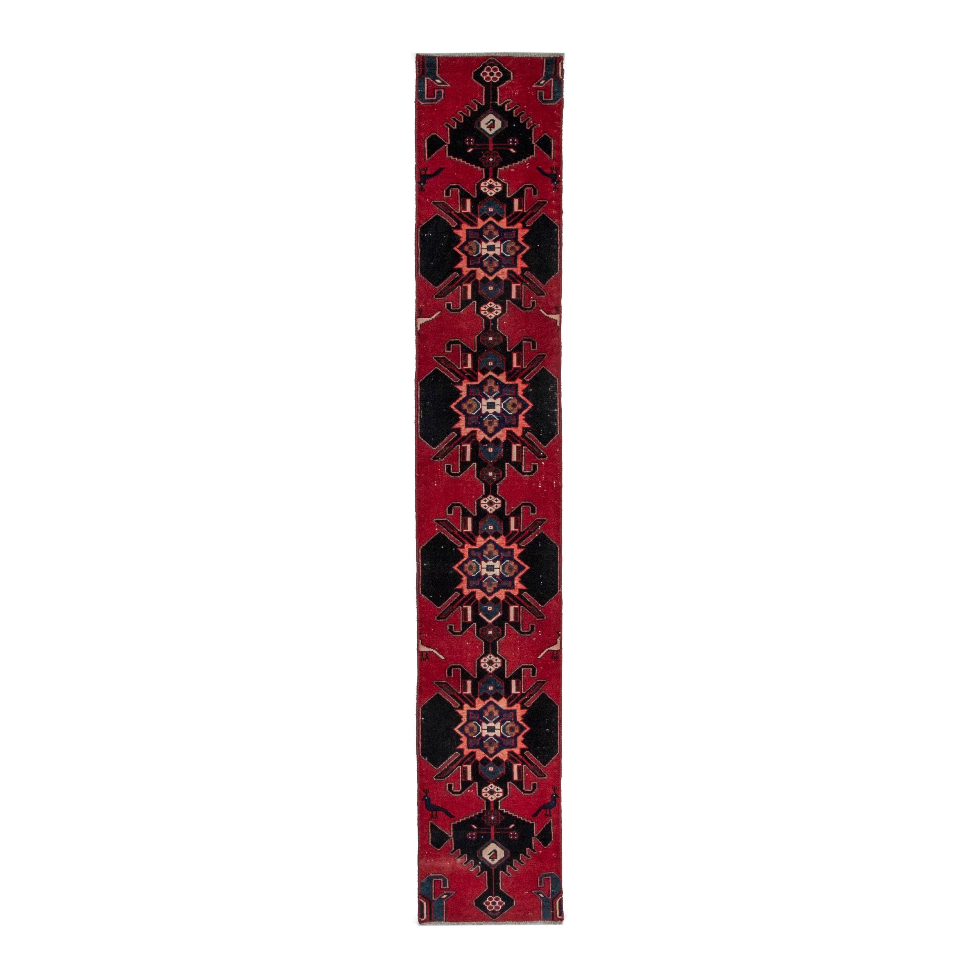 Persian Saveh runner rug in deep red and black cherry, 1'8" x 8'4"