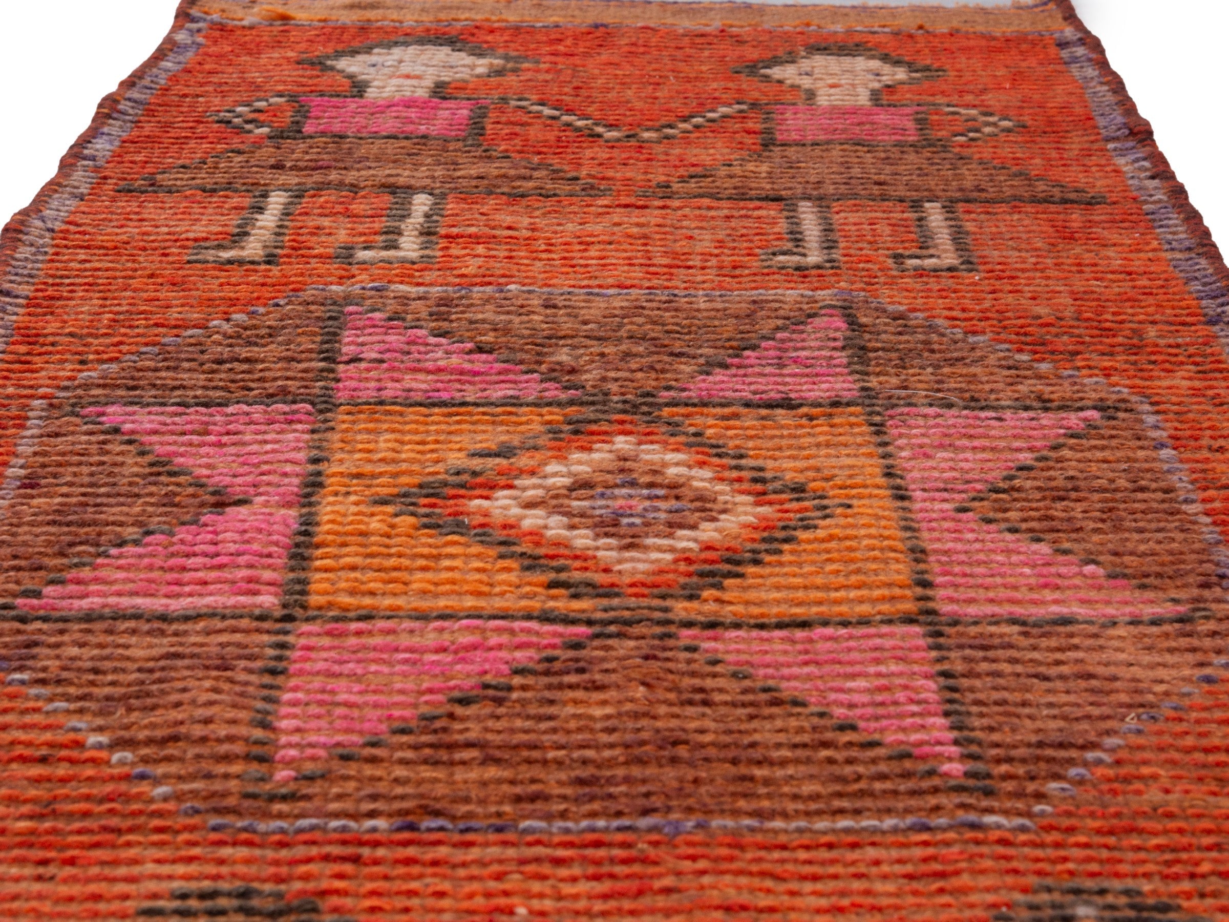 Persian Shiraz runner rug in rust and muted pink, view 10 of 17