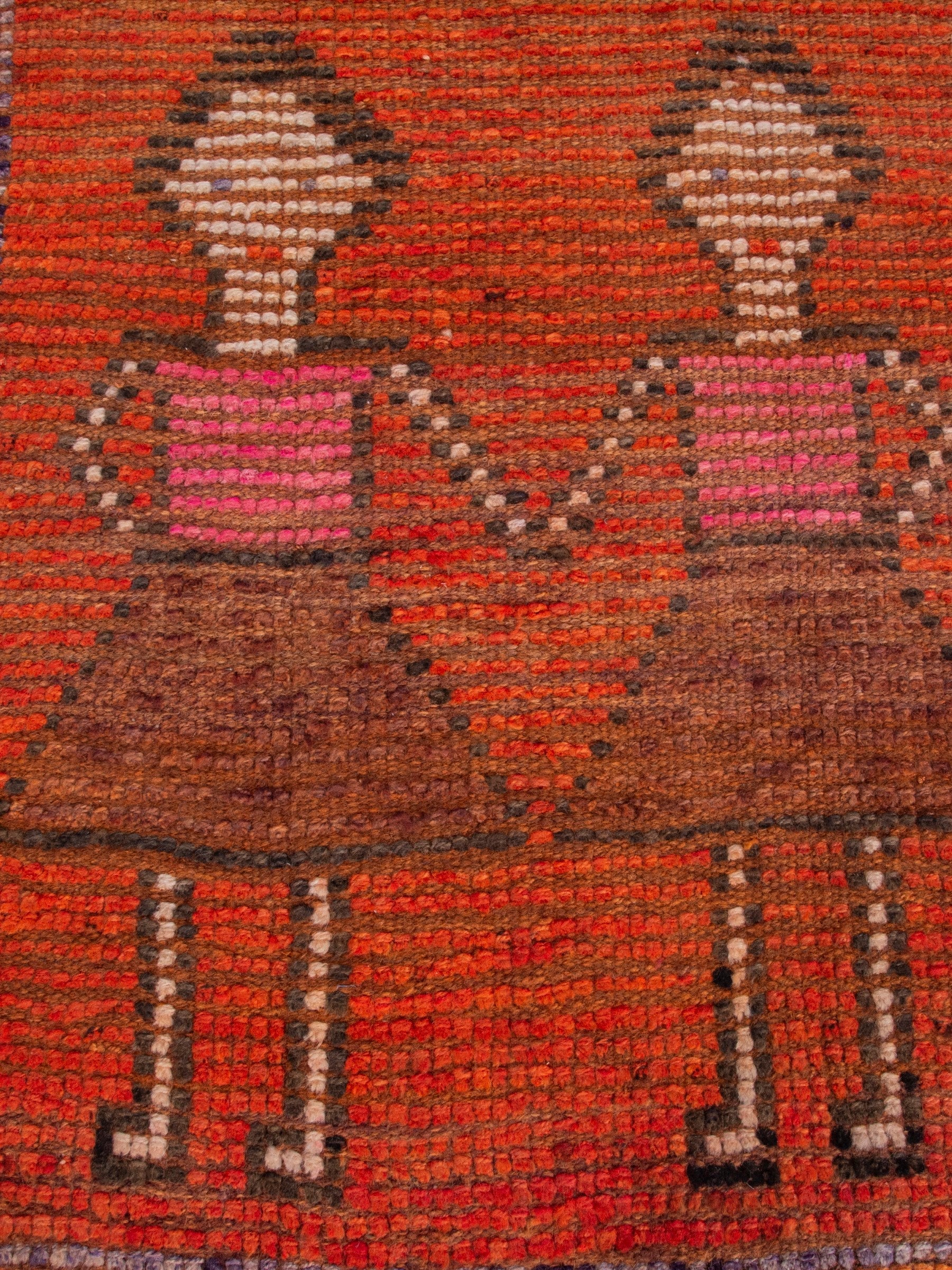 Persian Shiraz runner rug in rust and muted pink, view 11 of 17