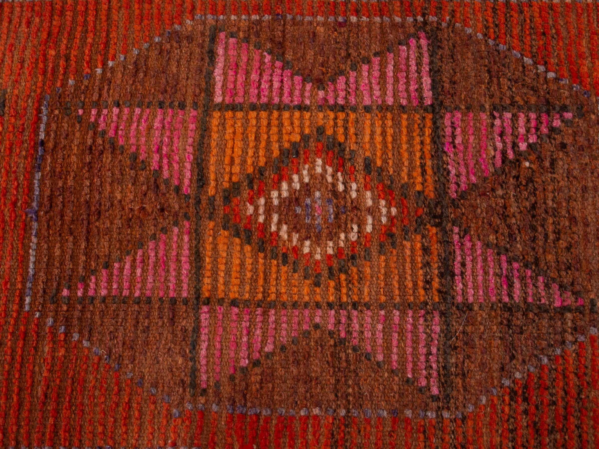 Persian Shiraz runner rug in rust and muted pink, view 12 of 17