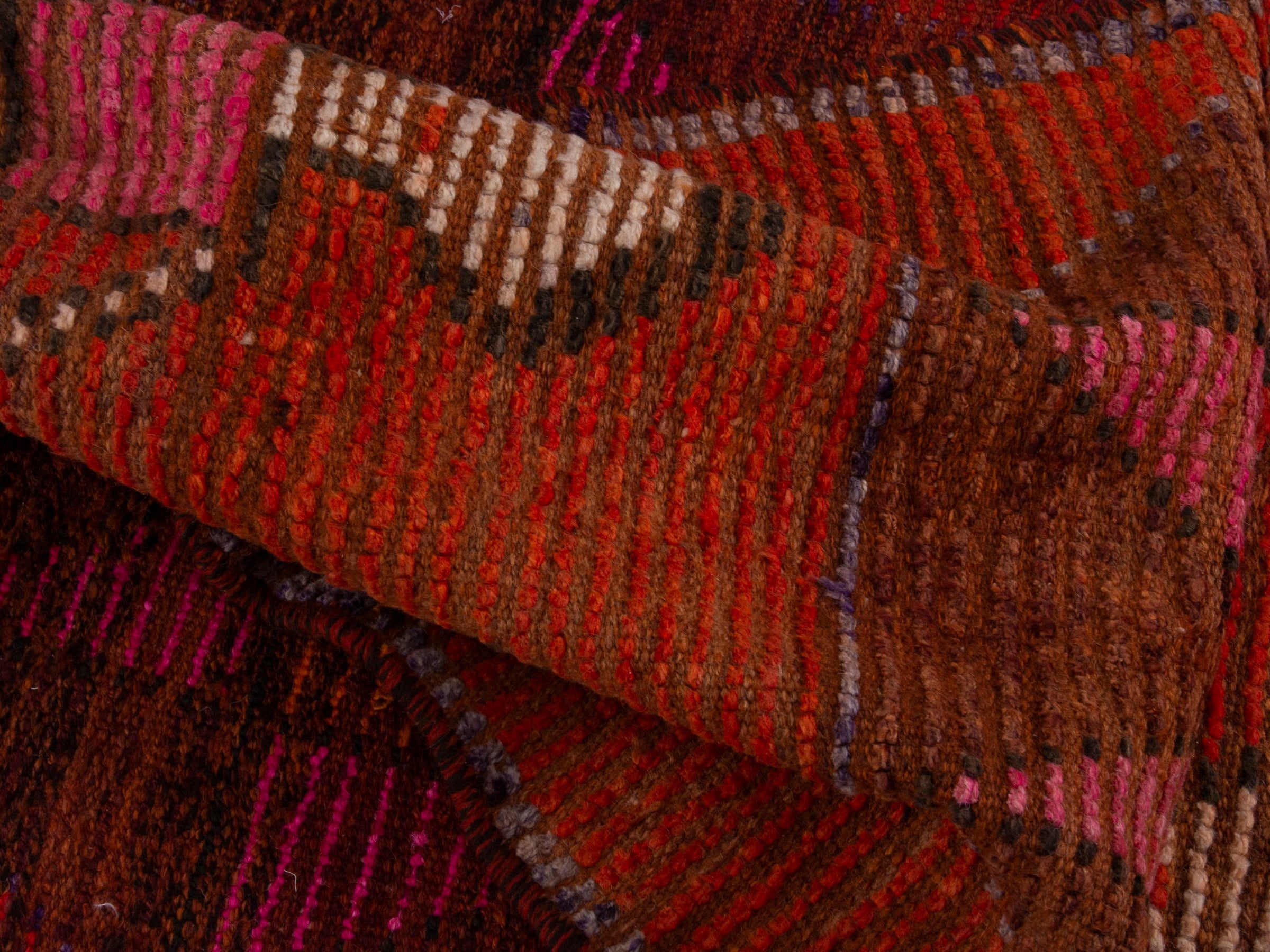 Persian Shiraz runner rug in rust and muted pink, view 14 of 17