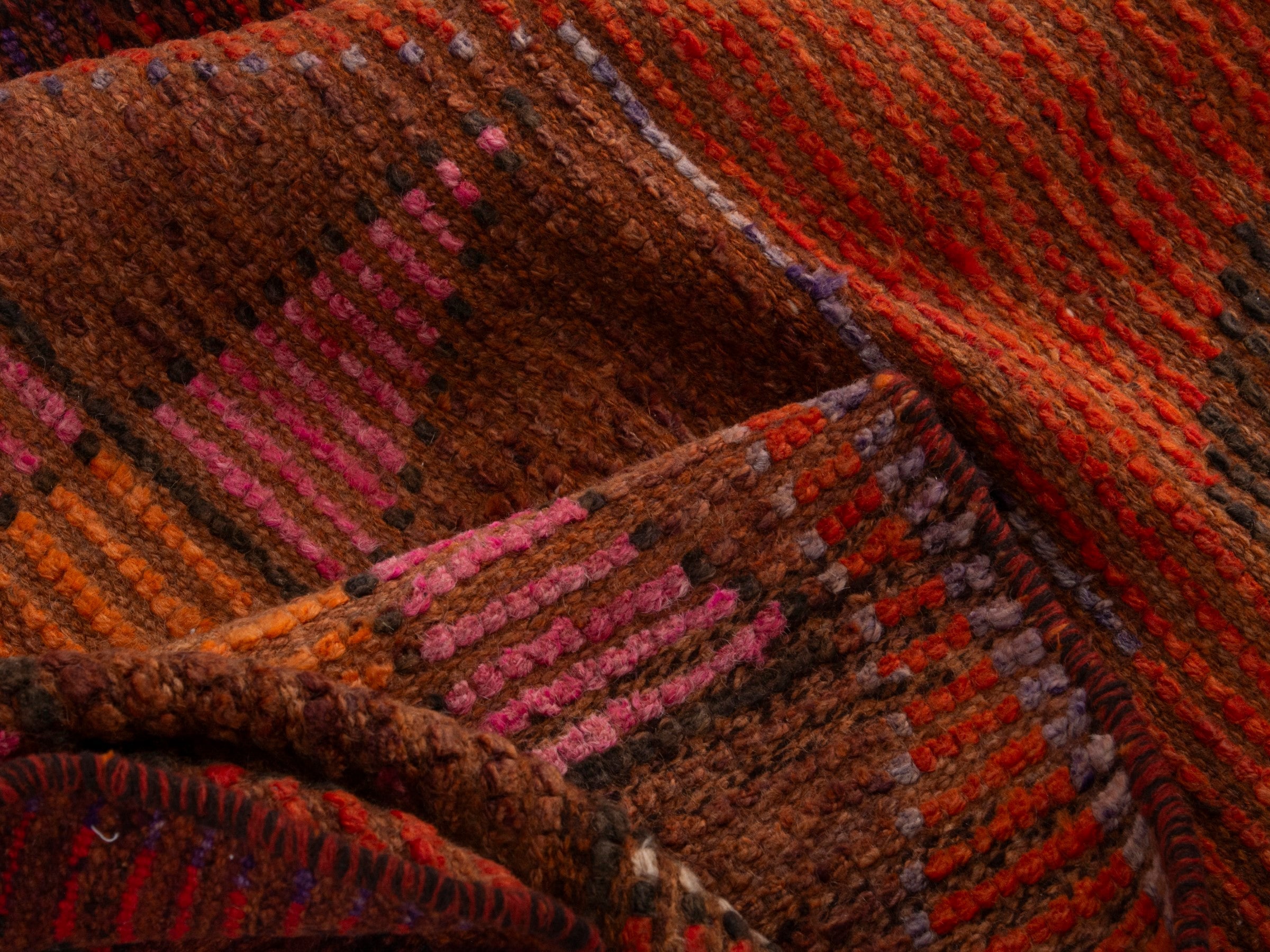 Persian Shiraz runner rug in rust and muted pink, view 16 of 17