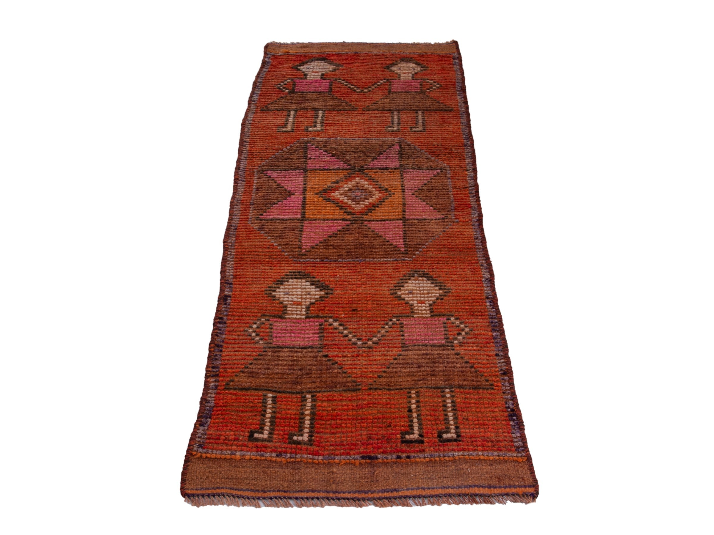 Persian Shiraz runner rug in rust and muted pink, view 2 of 17