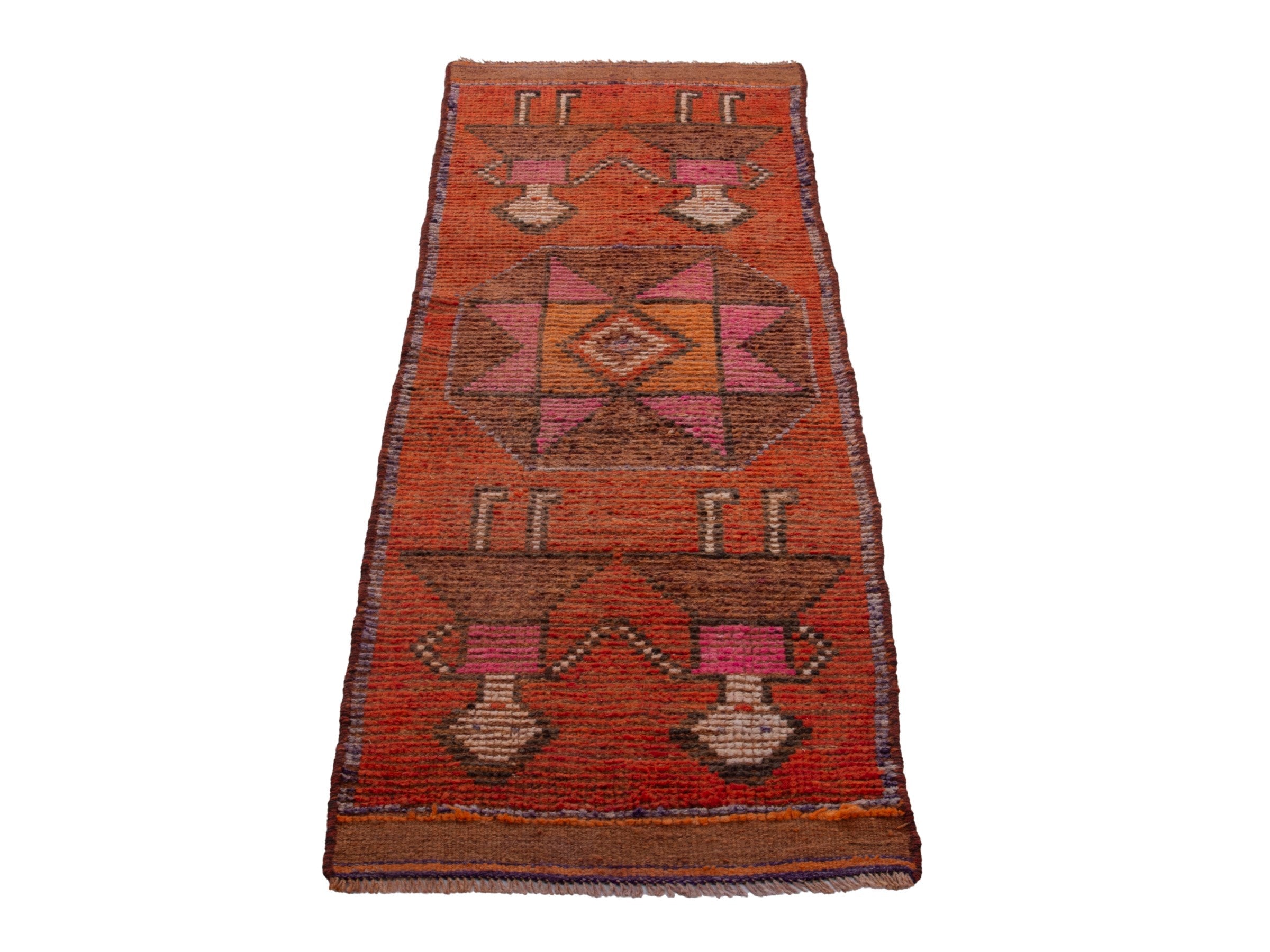 Persian Shiraz runner rug in rust and muted pink, view 3 of 17