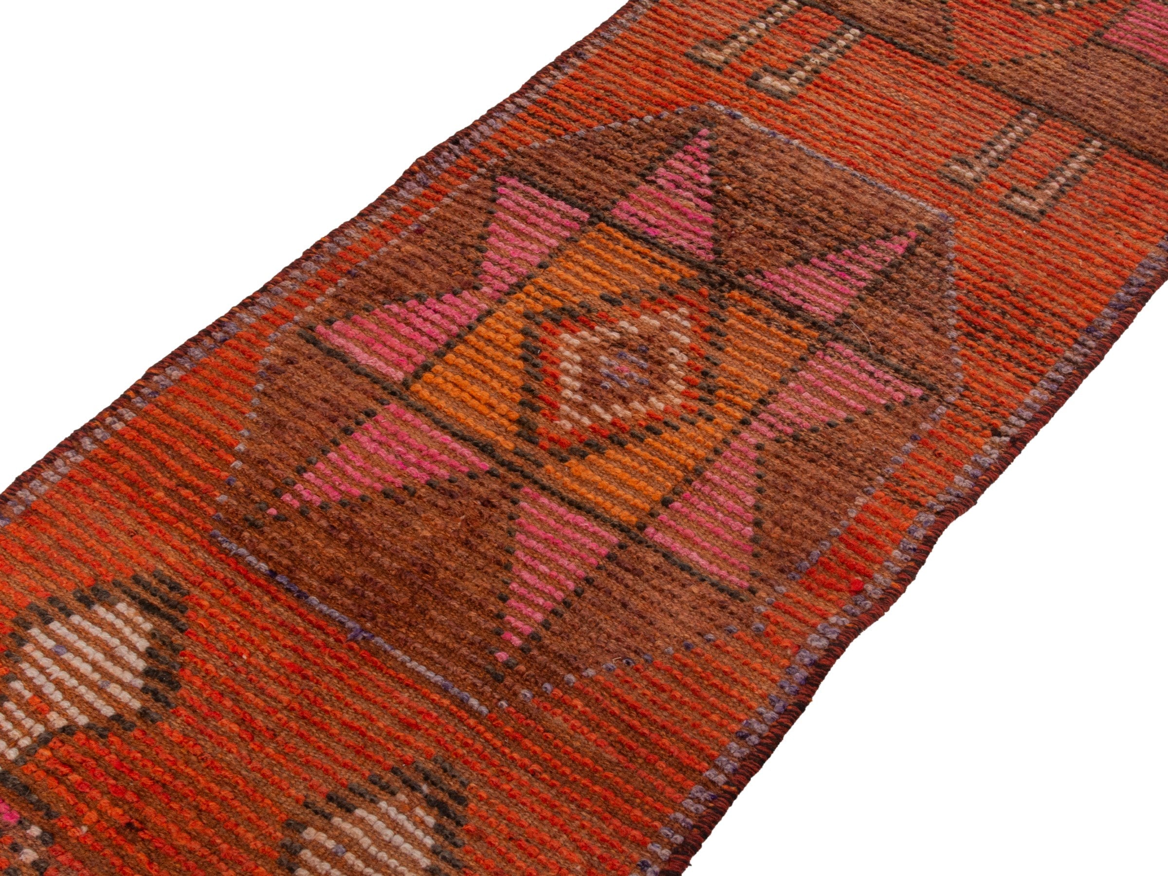 Persian Shiraz runner rug in rust and muted pink, view 4 of 17
