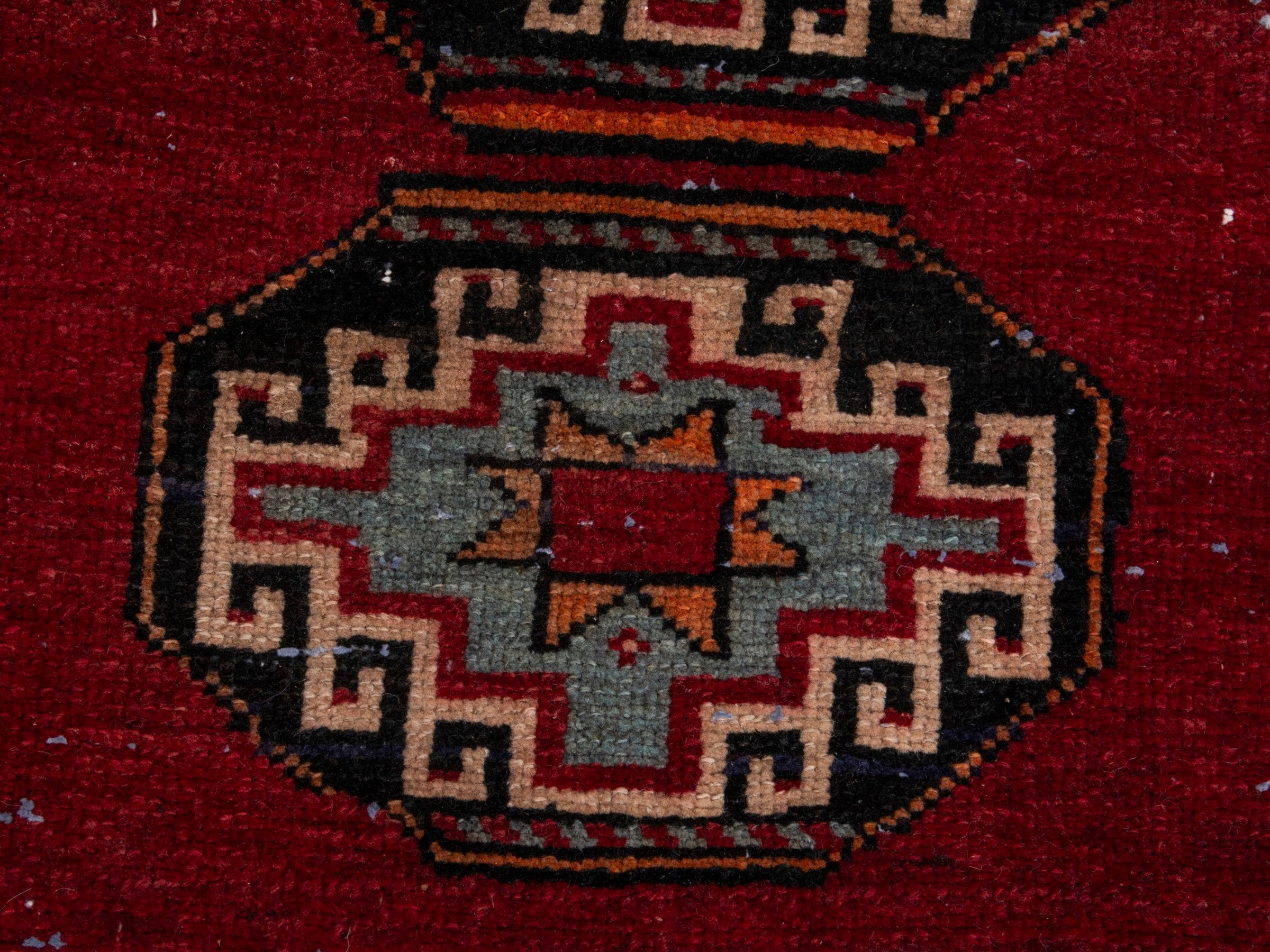 Persian Saveh runner rug in deep red and navy, view 12 of 17