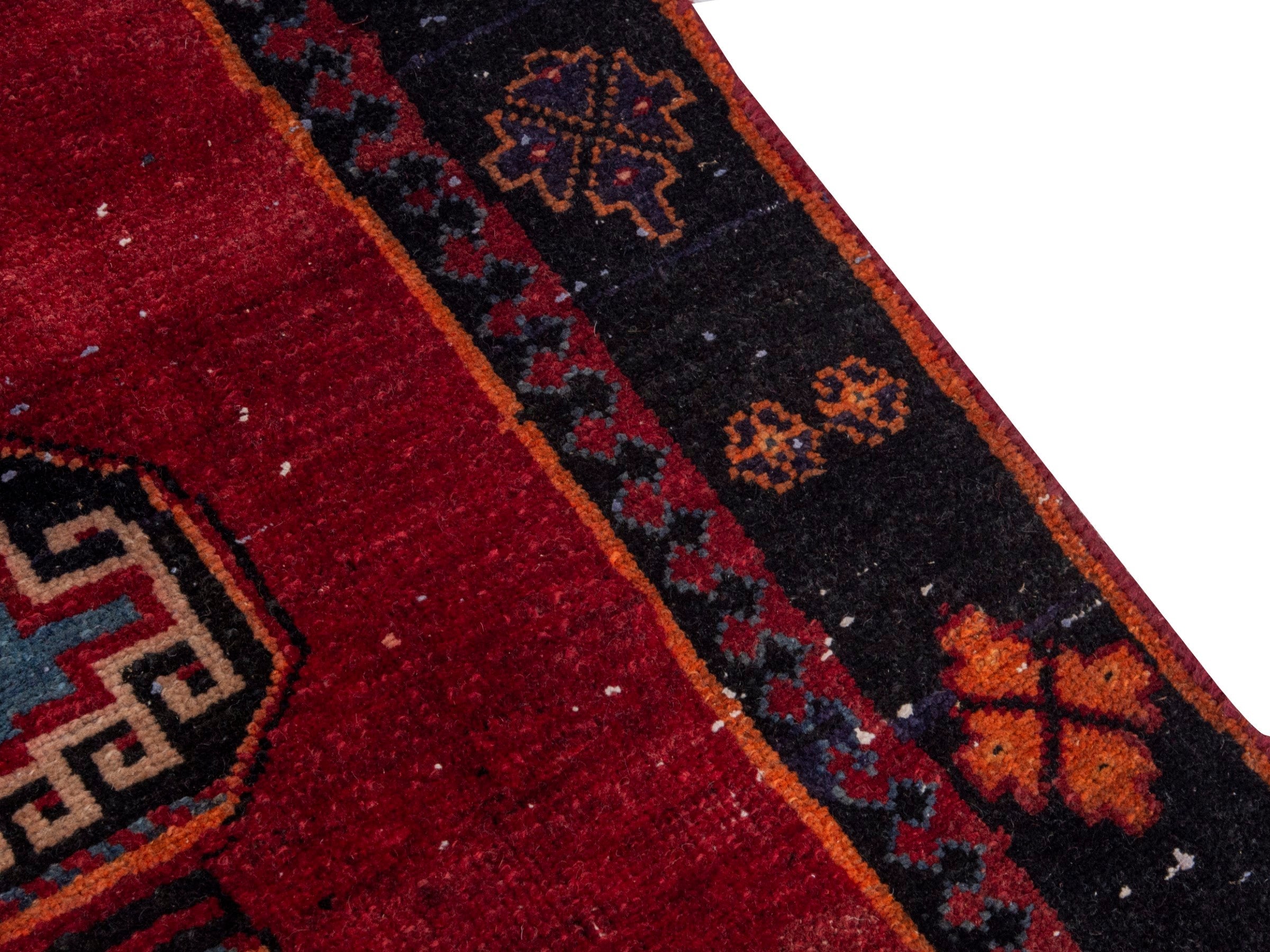 Persian Saveh runner rug in deep red and navy, view 7 of 17