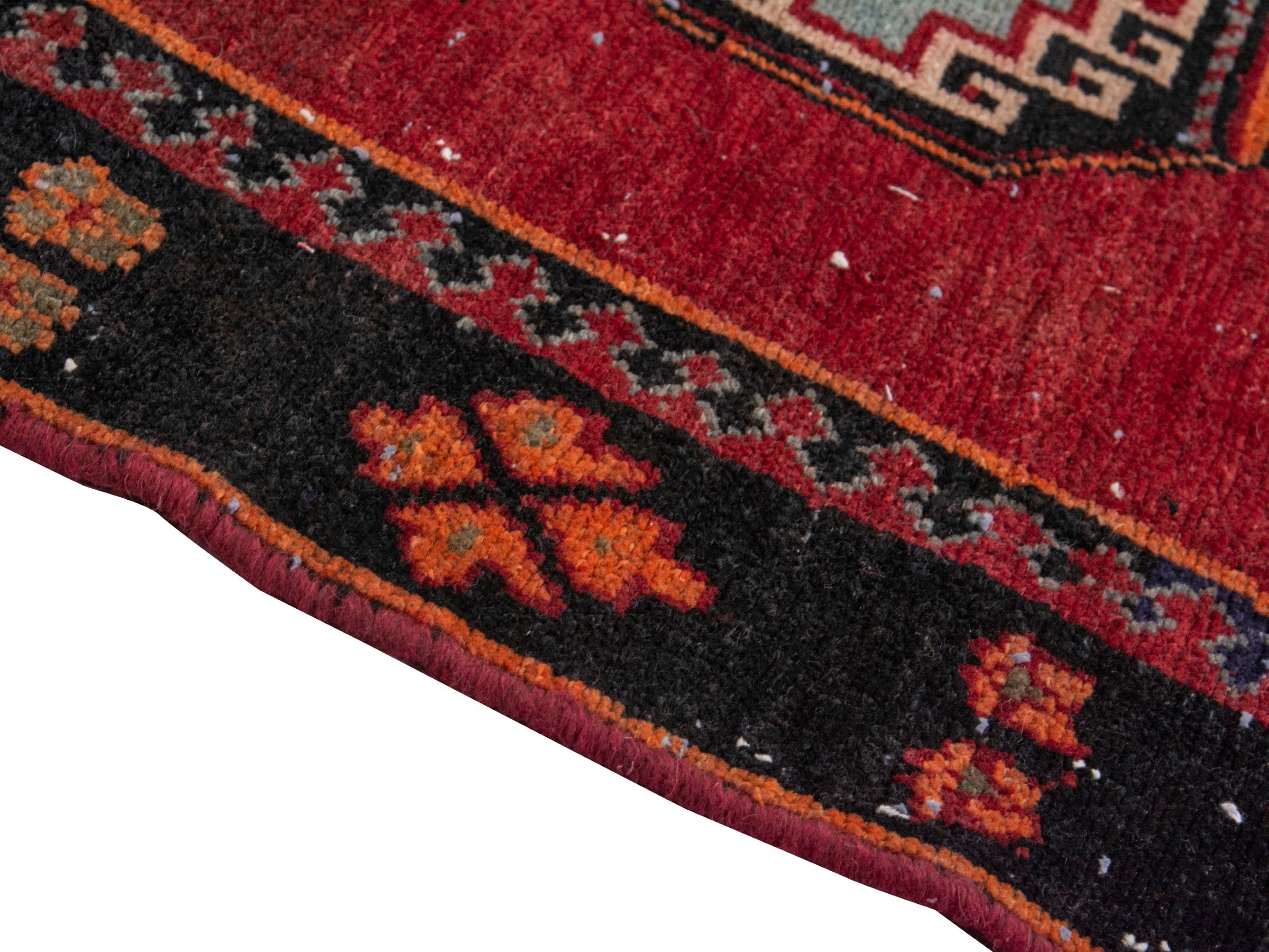 Persian Saveh runner rug in deep red and navy, view 8 of 17