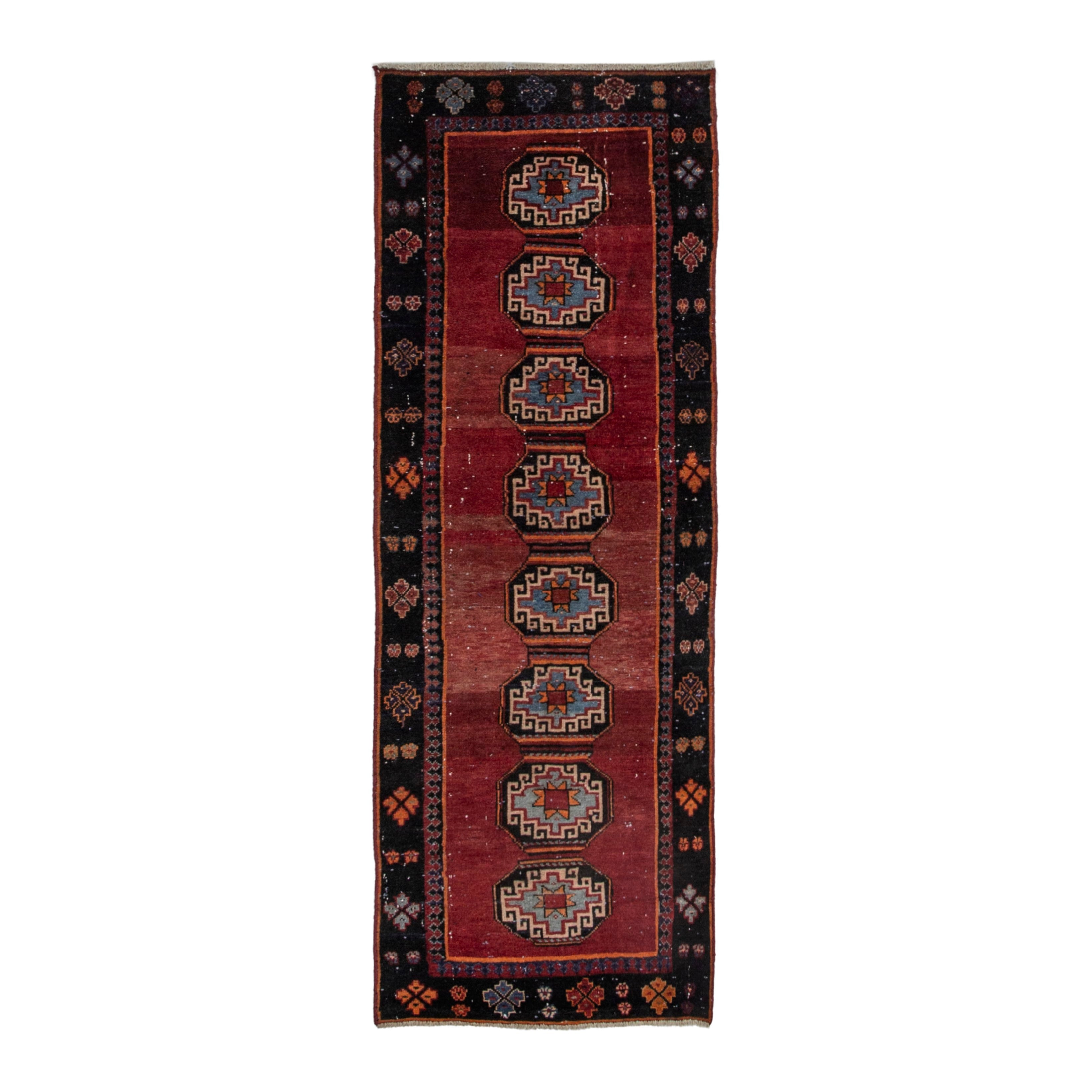 Persian Saveh runner rug in deep red and navy, 2'11" x 7'7"