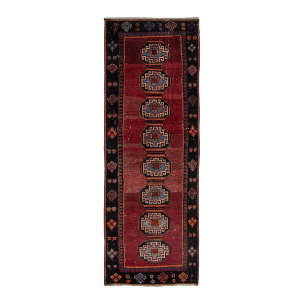 Persian Saveh runner rug in deep red and navy, 2'11" x 7'7"