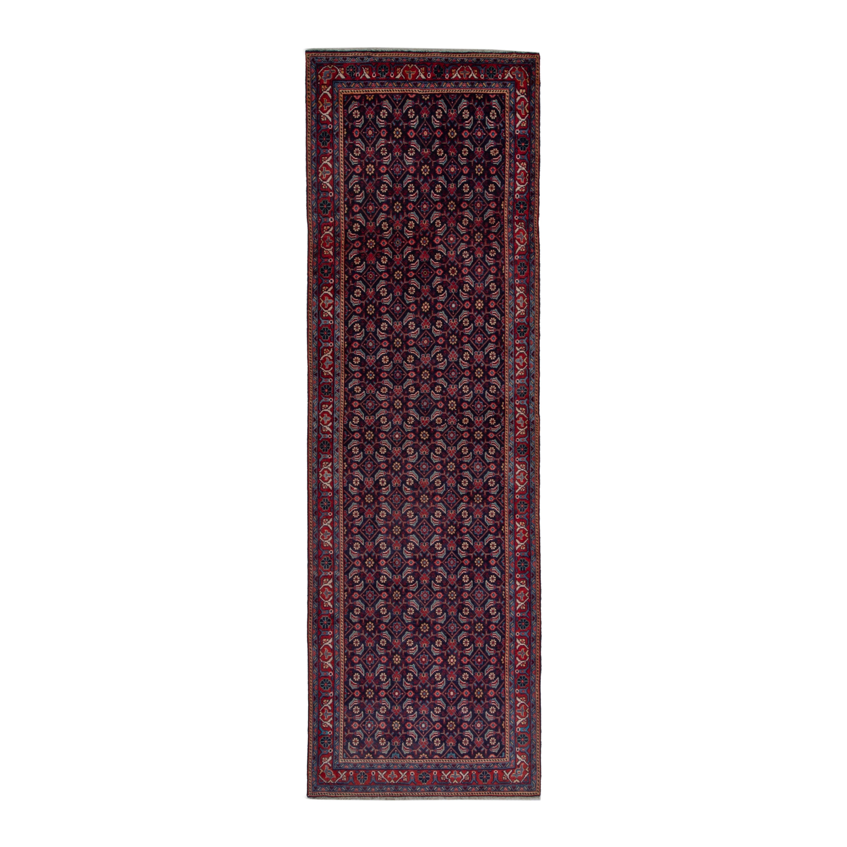 Persian Mahal runner rug in burgundy and brick, 3'5" x 10'6"