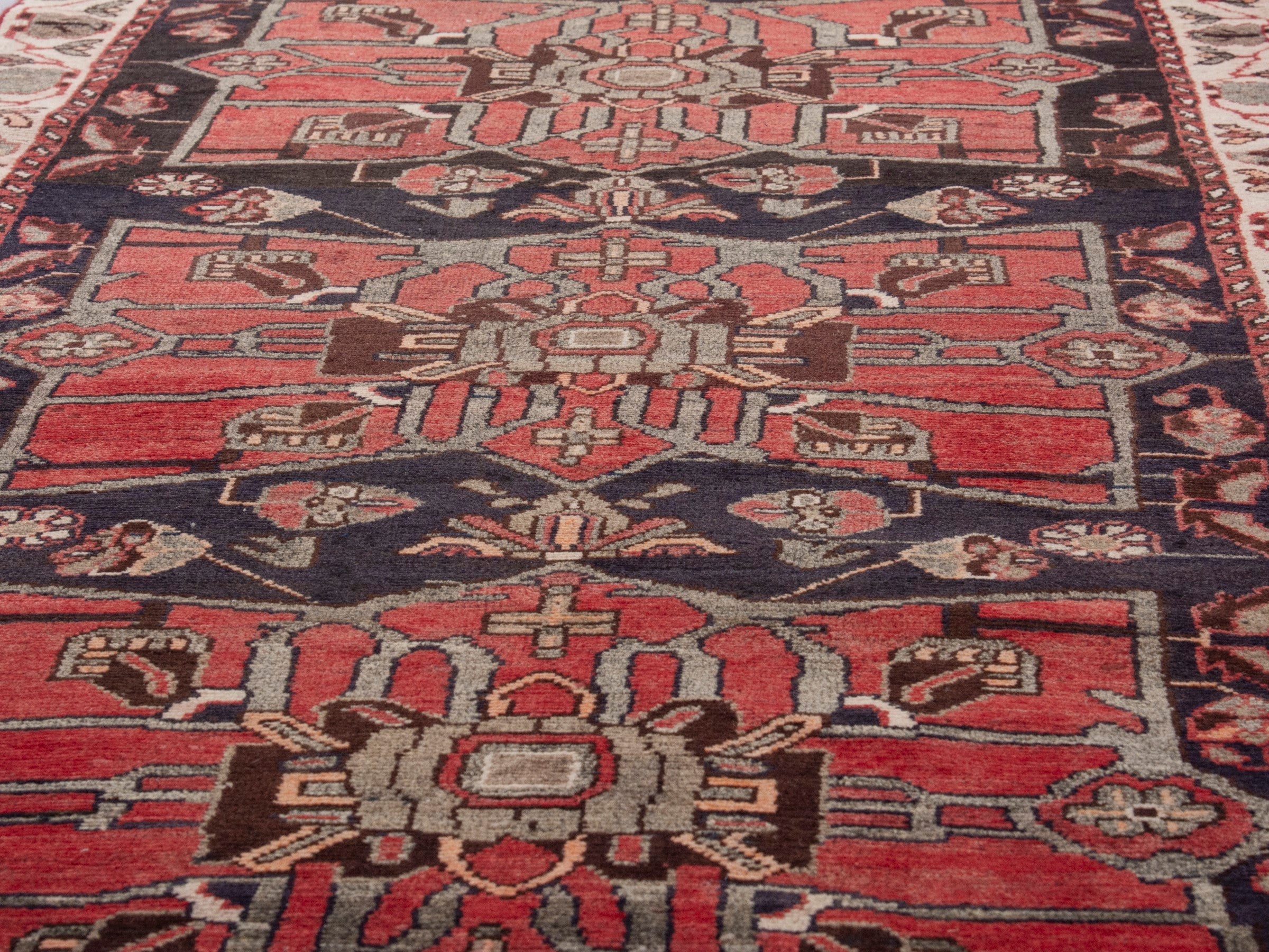 Persian Hamedan runner rug in deep red and dark blue, view 10 of 18