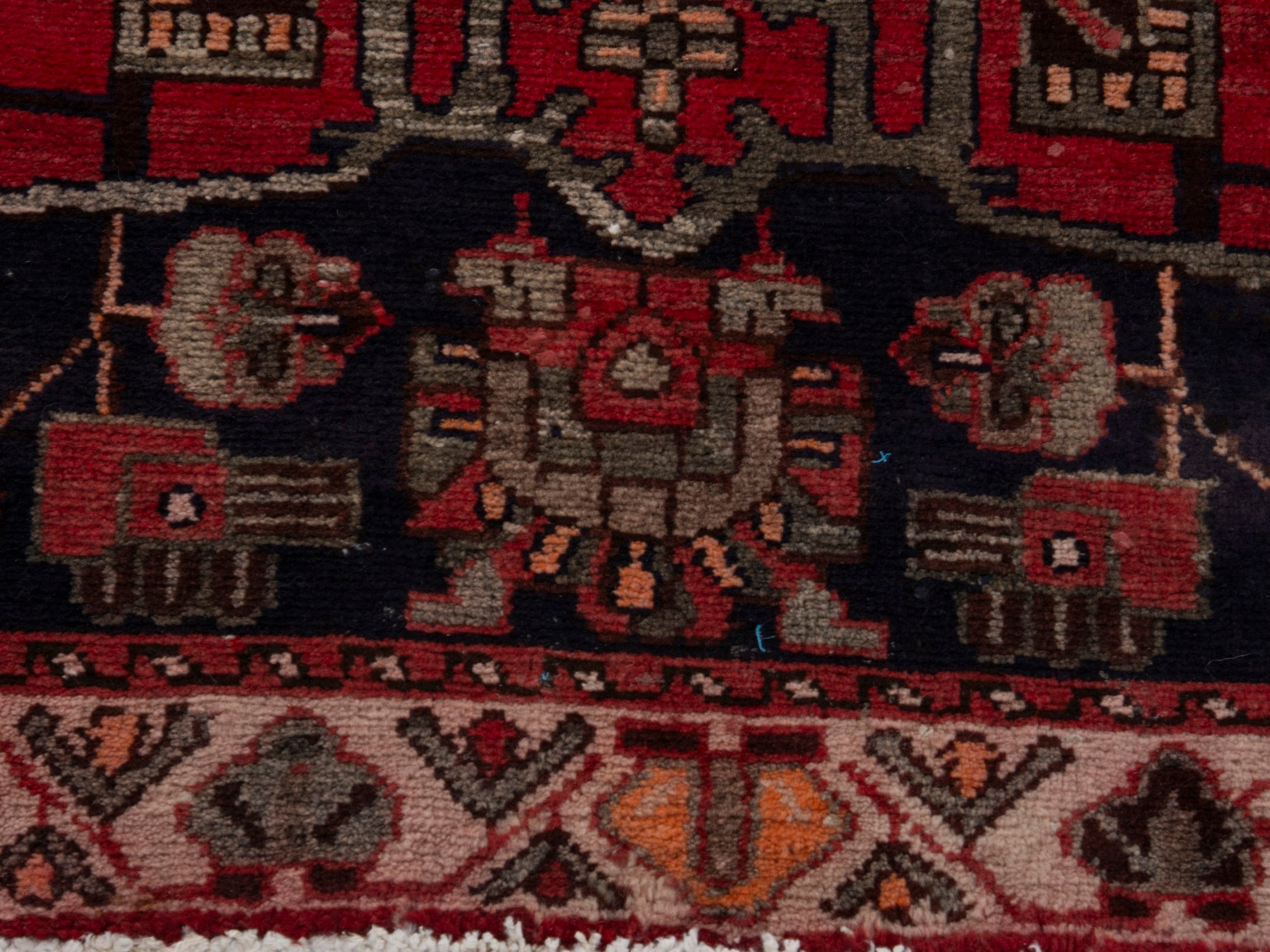 Persian Hamedan runner rug in deep red and dark blue, view 11 of 18