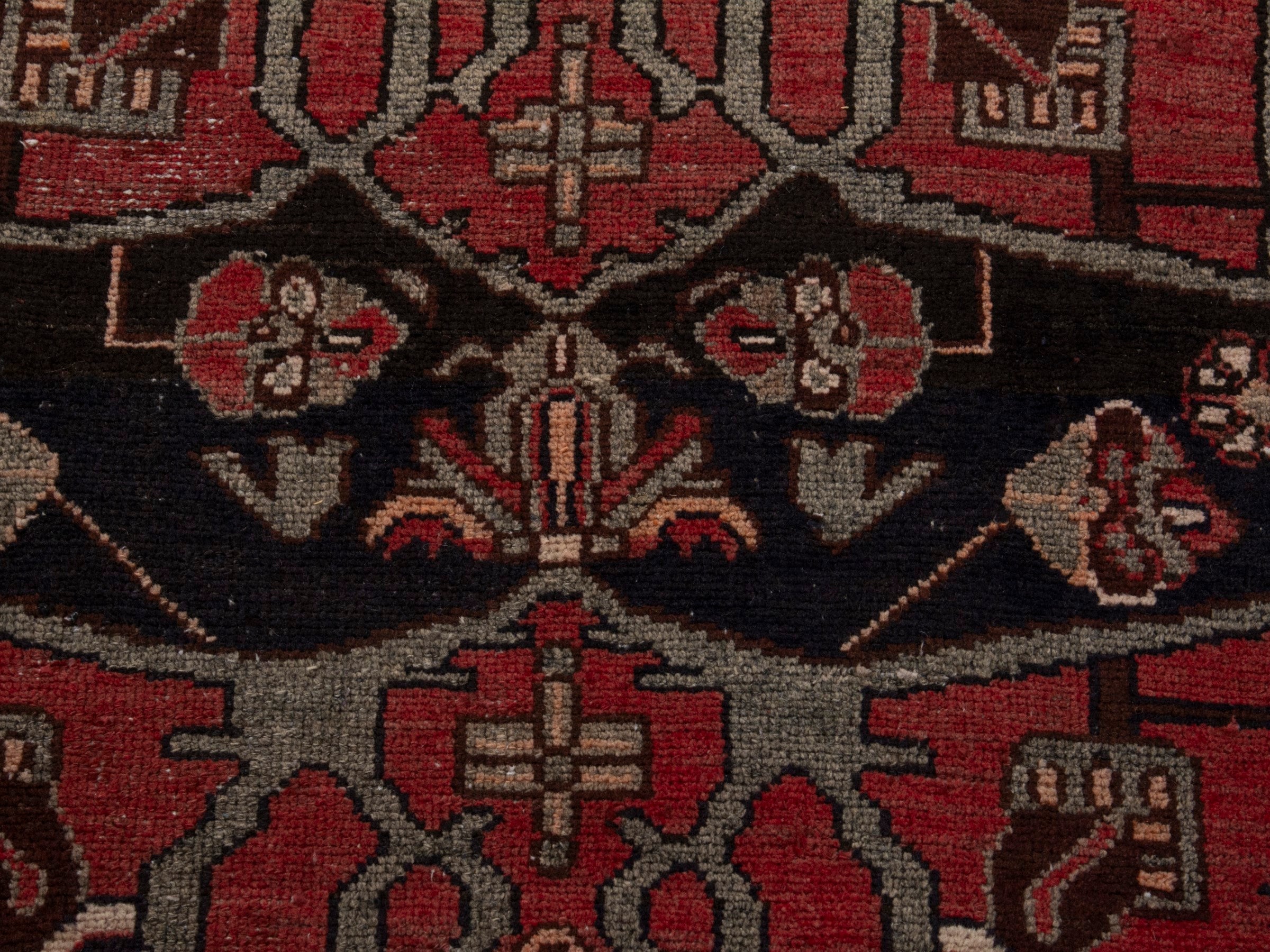 Persian Hamedan runner rug in deep red and dark blue, view 13 of 18