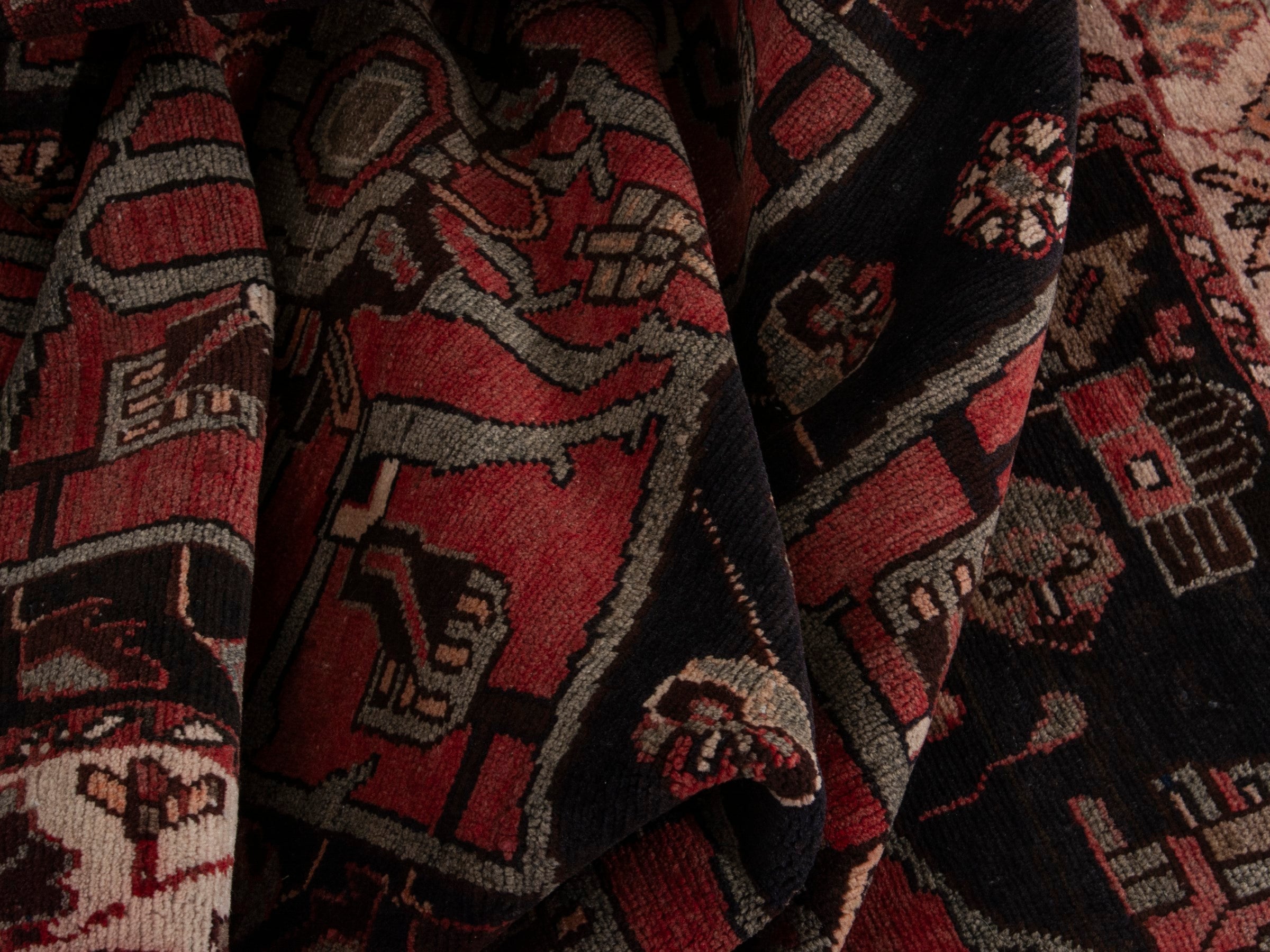 Persian Hamedan runner rug in deep red and dark blue, view 15 of 18