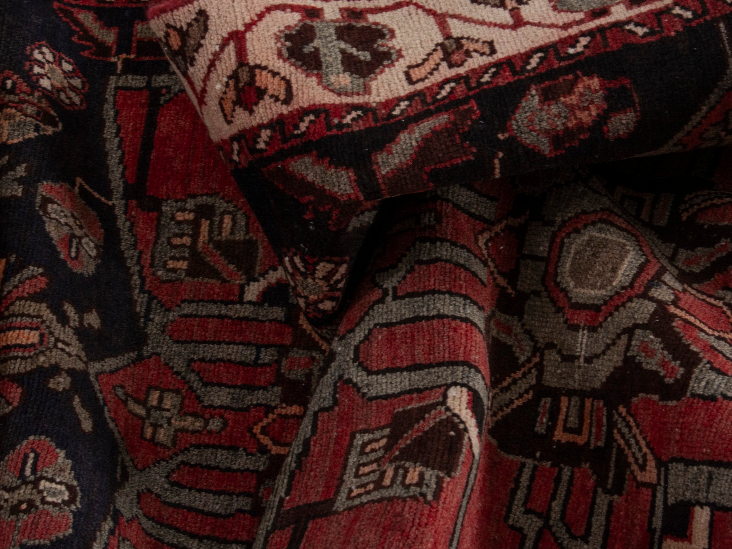 Persian Hamedan runner rug in deep red and dark blue, view 16 of 18