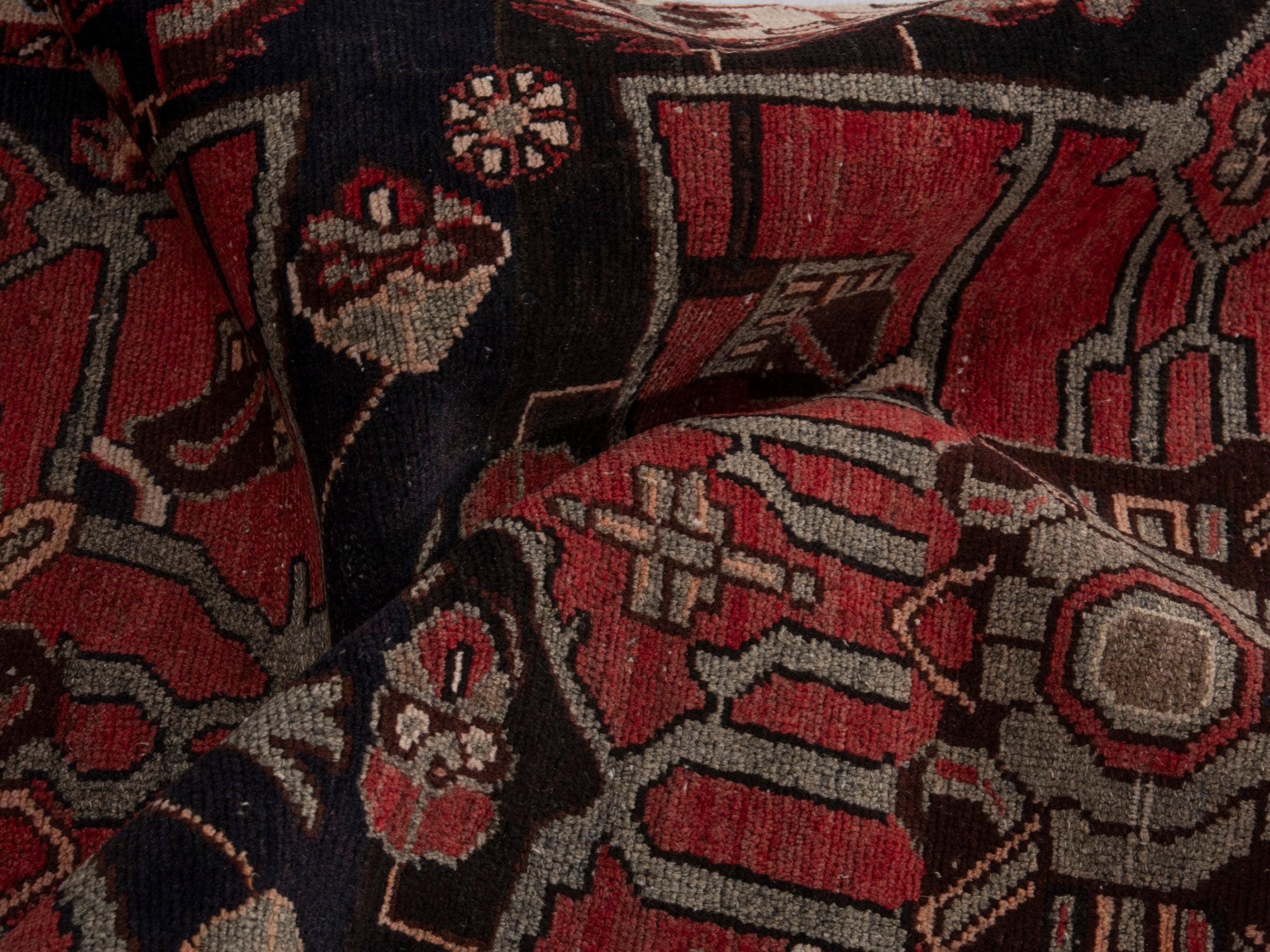 Persian Hamedan runner rug in deep red and dark blue, view 17 of 18