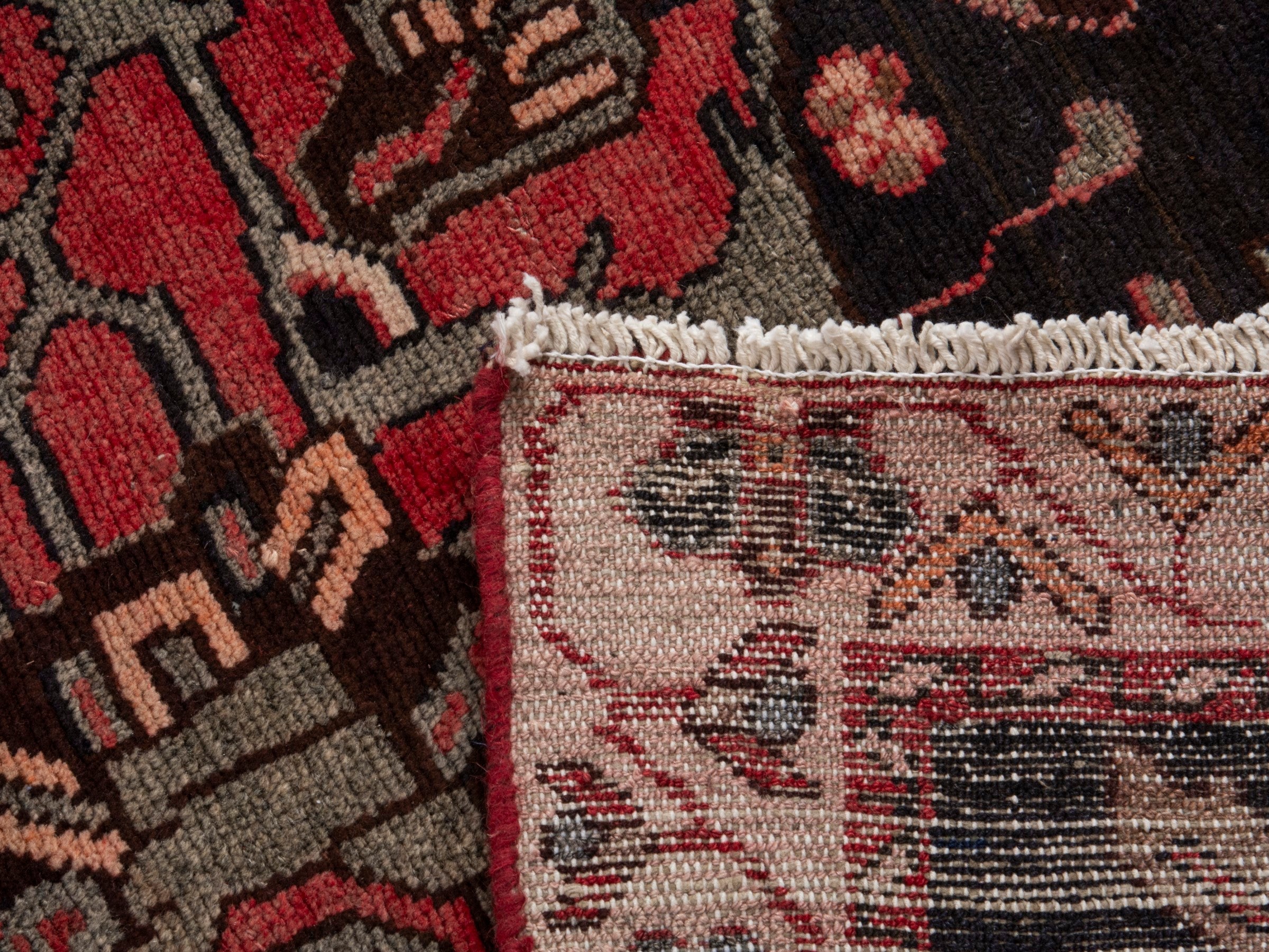 Persian Hamedan runner rug in deep red and dark blue, view 18 of 18
