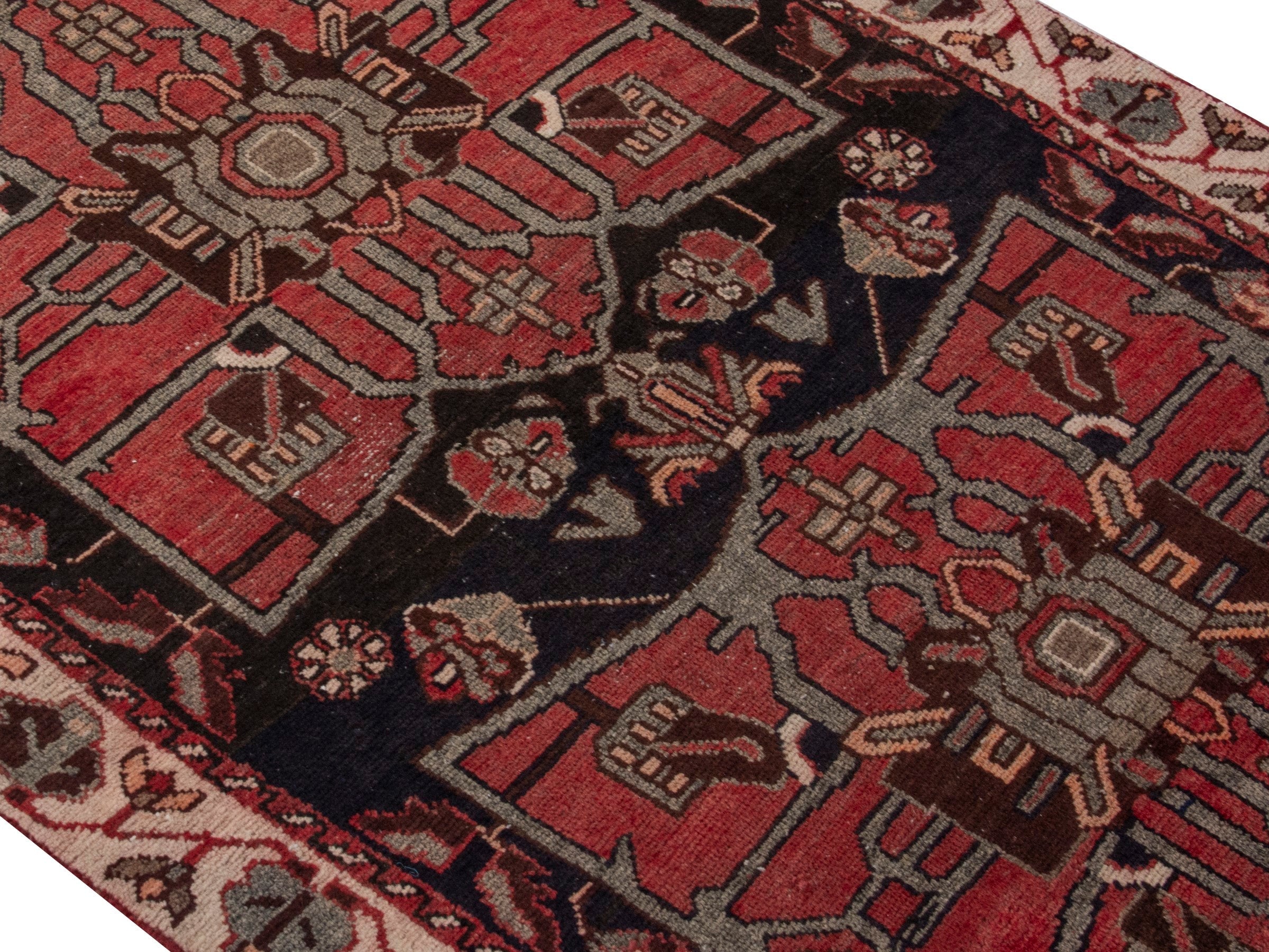 Persian Hamedan runner rug in deep red and dark blue, view 4 of 18
