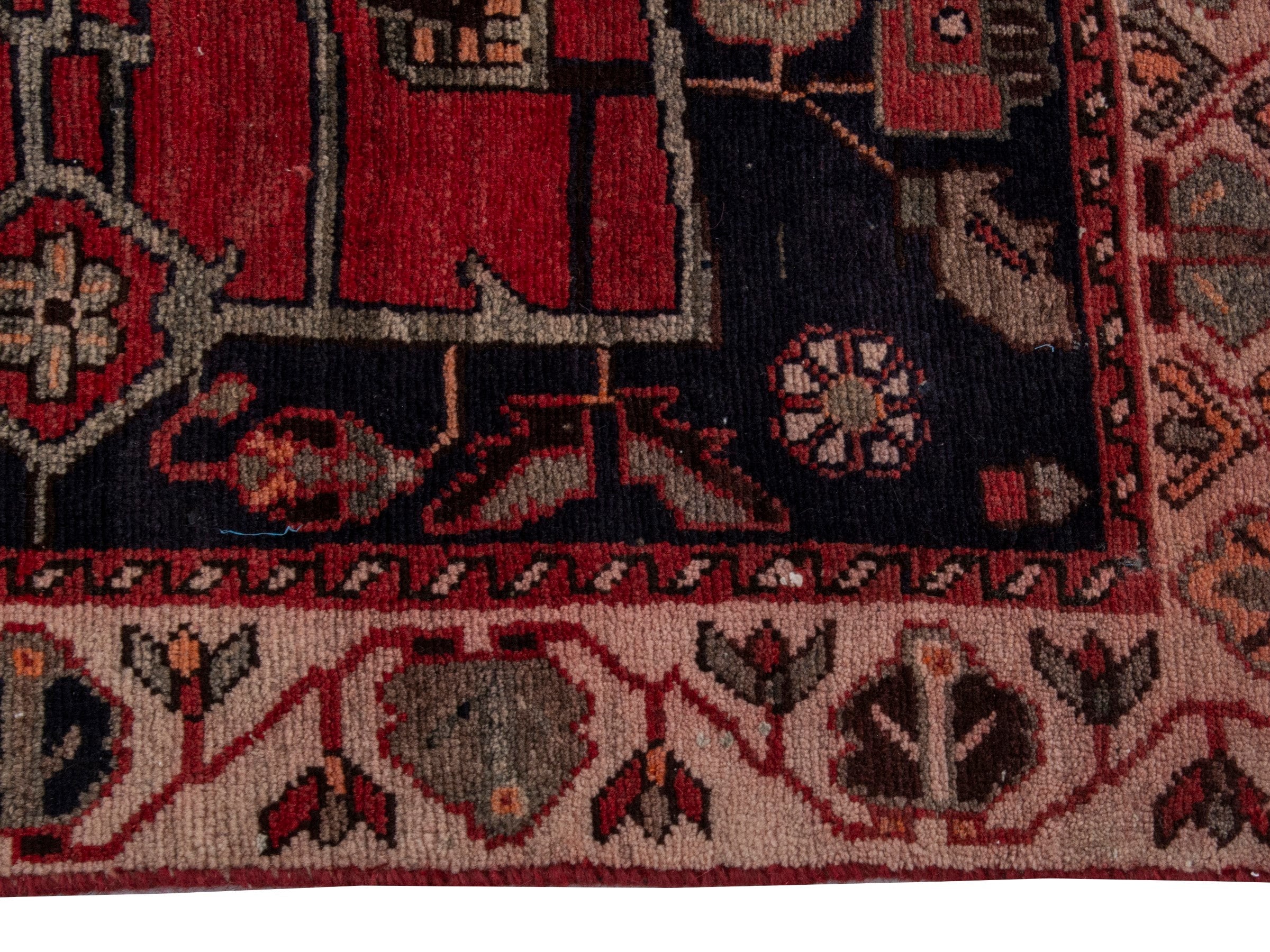 Persian Hamedan runner rug in deep red and dark blue, view 5 of 18