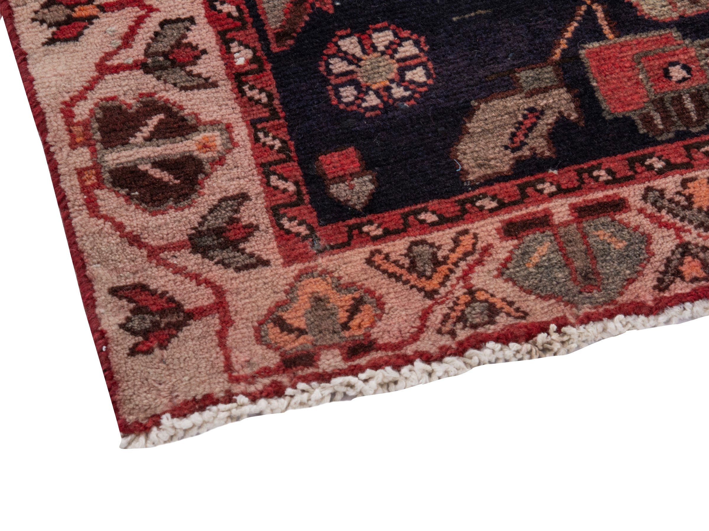Persian Hamedan runner rug in deep red and dark blue, view 6 of 18